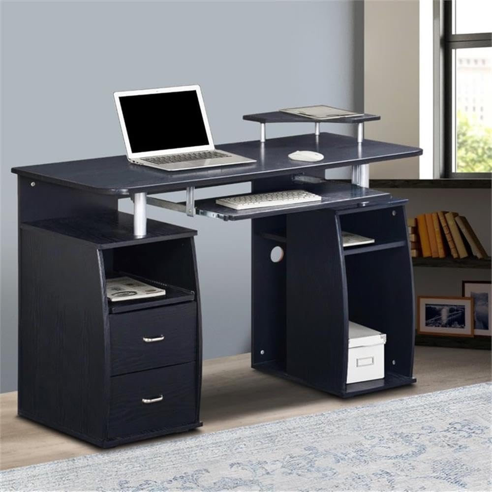 Pemberly Row Espresso Home Office Computer Desk with CPU Storage Cabinet & Drawers - Perfect for Small Spaces, Remote Work & Study