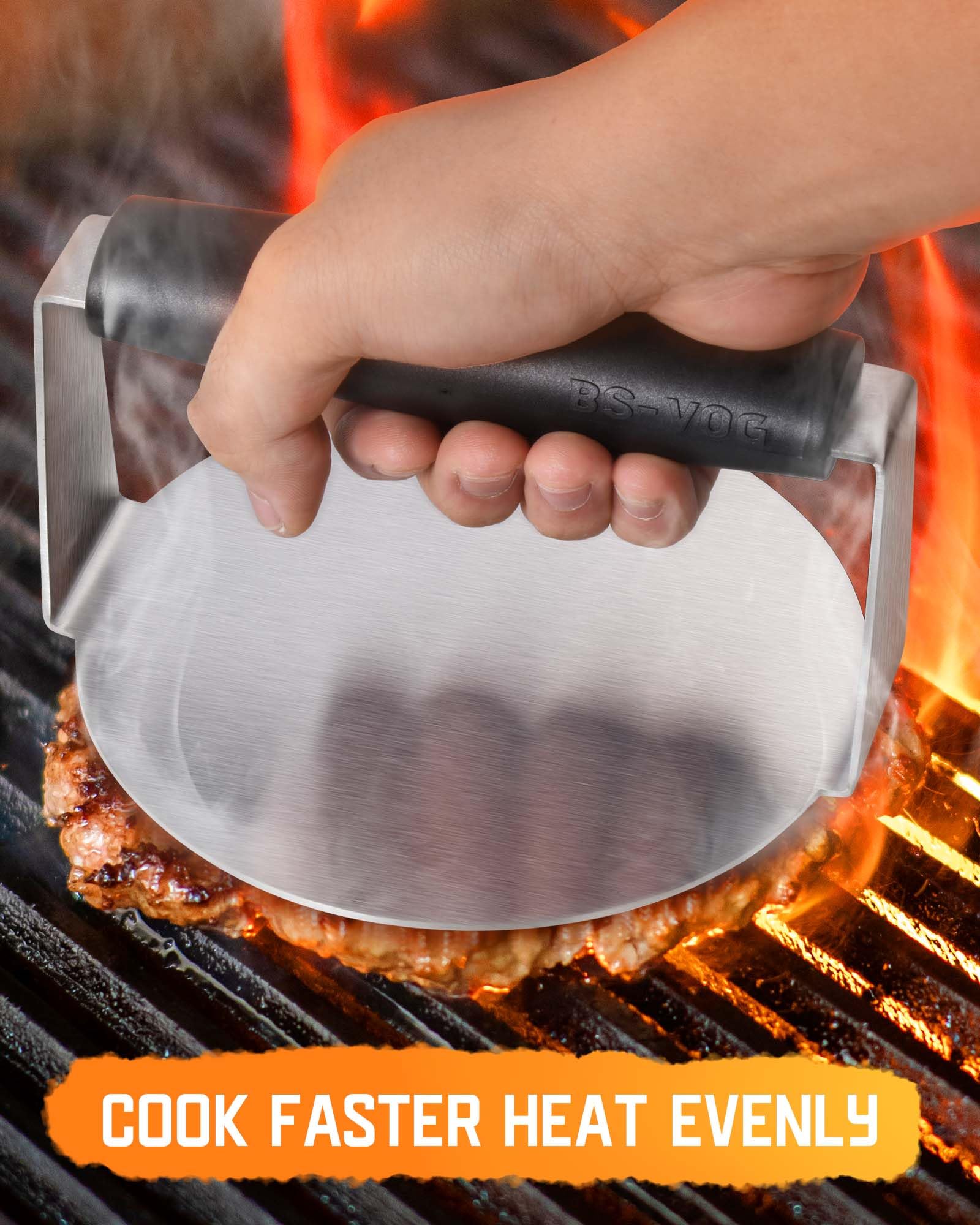 6 Inch Stainless Steel Burger Press with Non-Stick Surface & Anti-Scald Handle - Perfect for Griddle, Flat Top Grill & Smash Burgers - Great Gift for BBQ & Home Cooking Enthusiasts