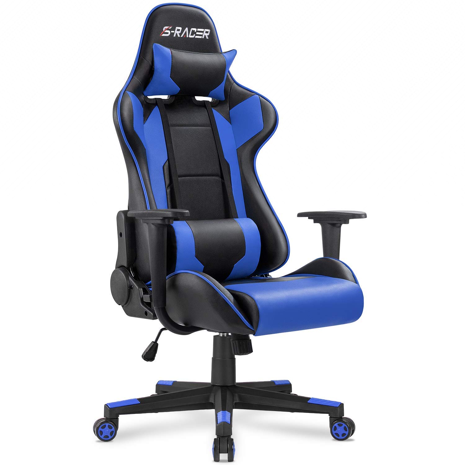 Homall Ergonomic Gaming Chair - High Back Office Chair with Adjustable Headrest & Lumbar Support, Leather Computer Desk Chair for Home & Racing Style Executive Workstation - Perfect for Gamers, Remote Workers & Long Hours Sitting (Blue)