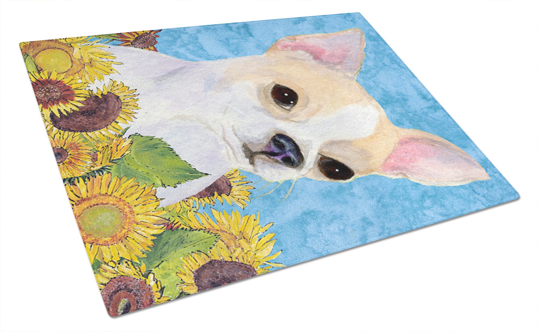 Chihuahua in Summer Flowers Tempered Glass Cutting Board - Large Decorative Kitchen Chopping & Serving Board - Perfect for Entertaining, Food Prep & Home Decor | Caroline's Treasures SS4243LCB