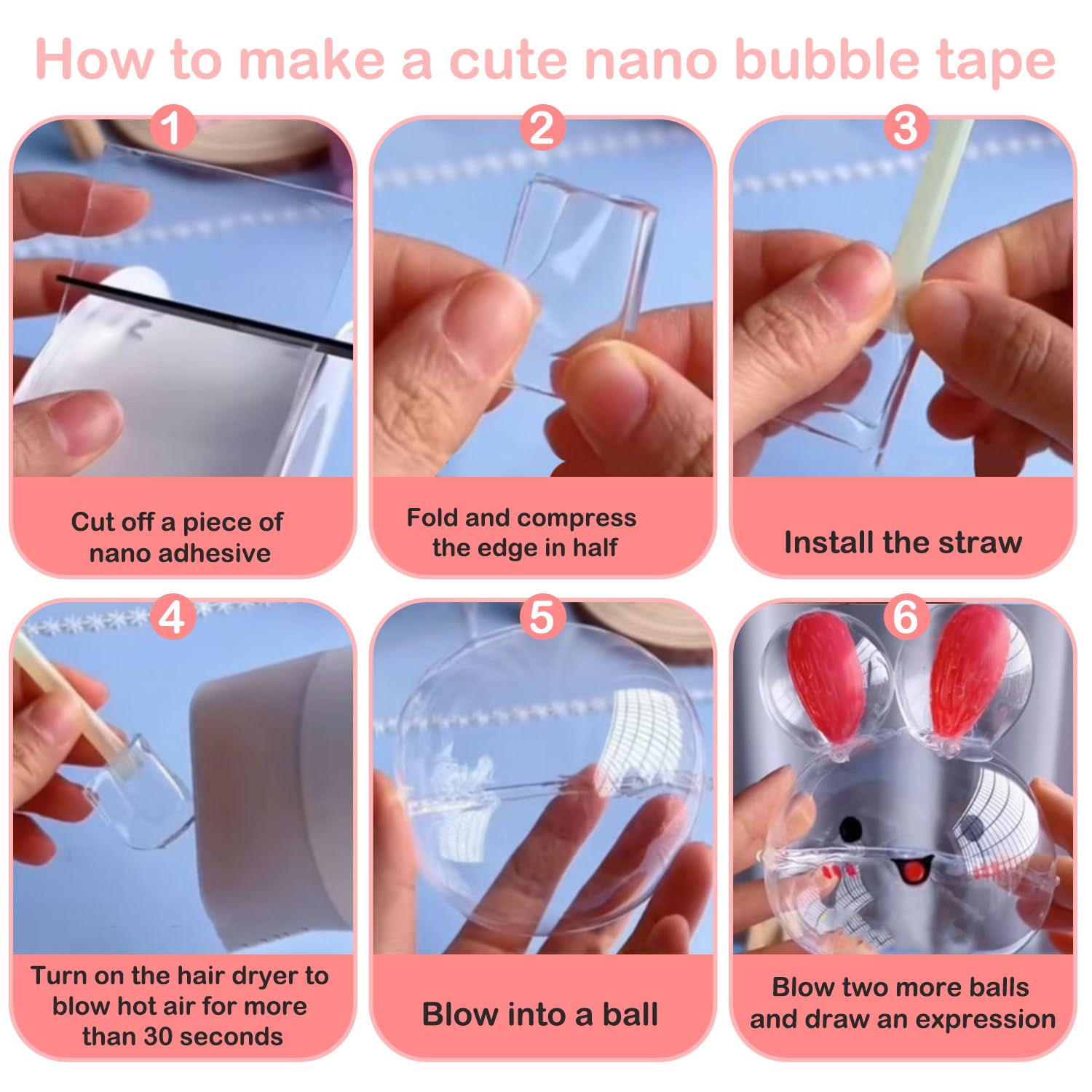 50-Piece Nano Tape Bubble Set - 3M Double-Sided Adhesive Tape, Inflatable Bubble Tape for DIY Crafts, No-Residue Glitter Nano Tape - Perfect for Gift Wrapping, Wall Decor & Kids' Activities