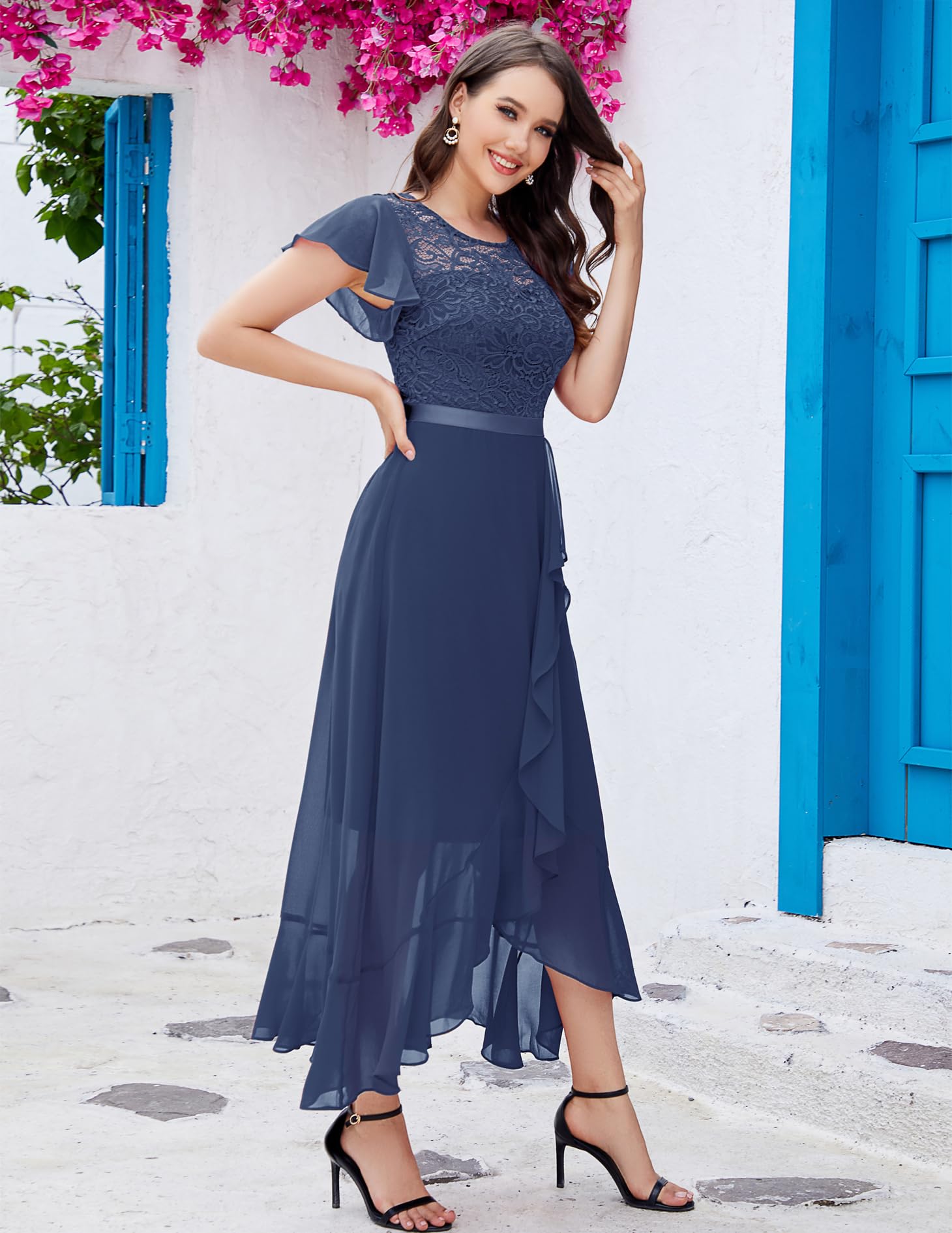 BeryLove Elegant Lace Long Prom Dress for Women - 2025 Wedding Guest Cocktail Dress with High Slit | Perfect for Formal Events, Parties & Special Occasions