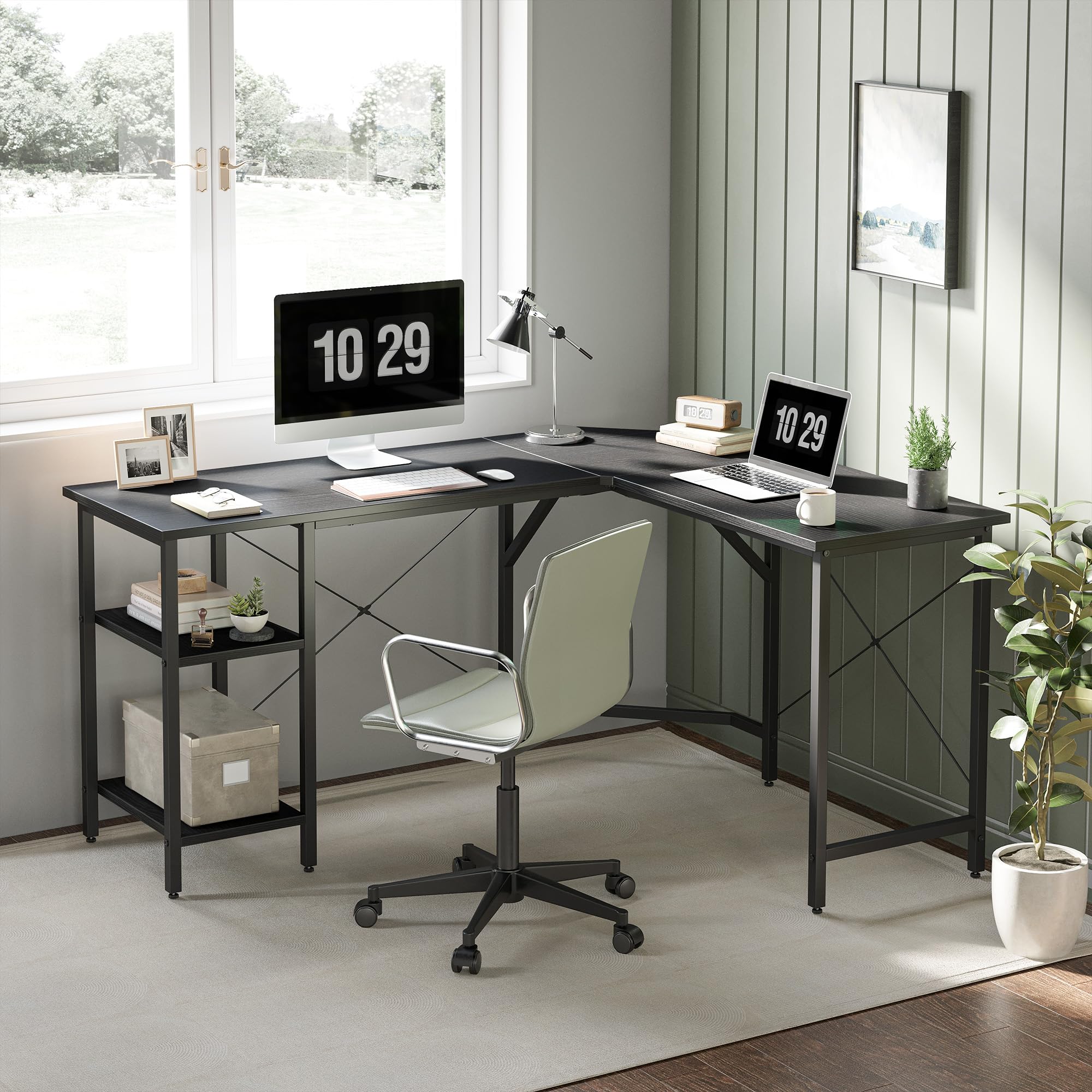 CubiCubi 59.1 Inch L Shaped Desk with Storage Shelves - Reversible Corner Computer Desk for Home Office, Gaming & Study, Black - Perfect for Small Spaces & Multi-Tasking Workstations