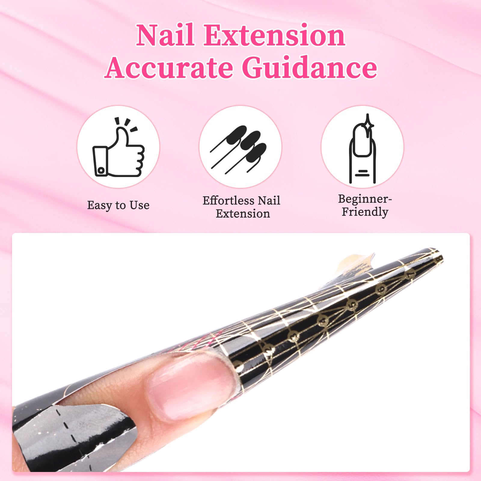 Reusable Self-Adhesive Nail Forms 100pcs - Sticky Nail Extension Templates for Poly Gel, Builder Gel & Acrylic Nails - Black Nail Art Stencils for Professional Salon & DIY Manicures at Home