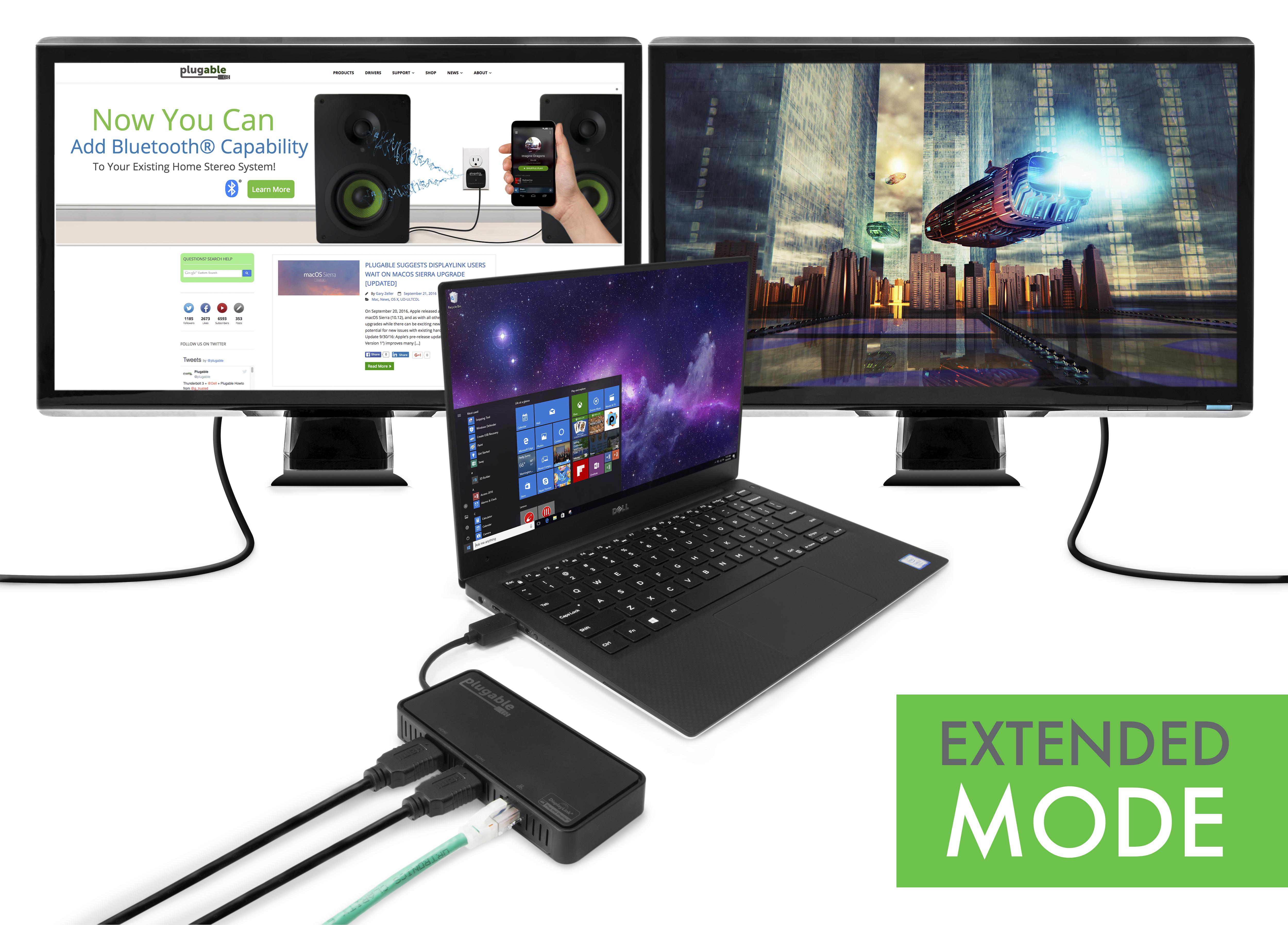 Plugable USB 3.0 to Dual 4K HDMI 2.0 & Gigabit Ethernet Adapter - Expand Your Laptop for Dual Monitors, Streaming & High-Speed Networking