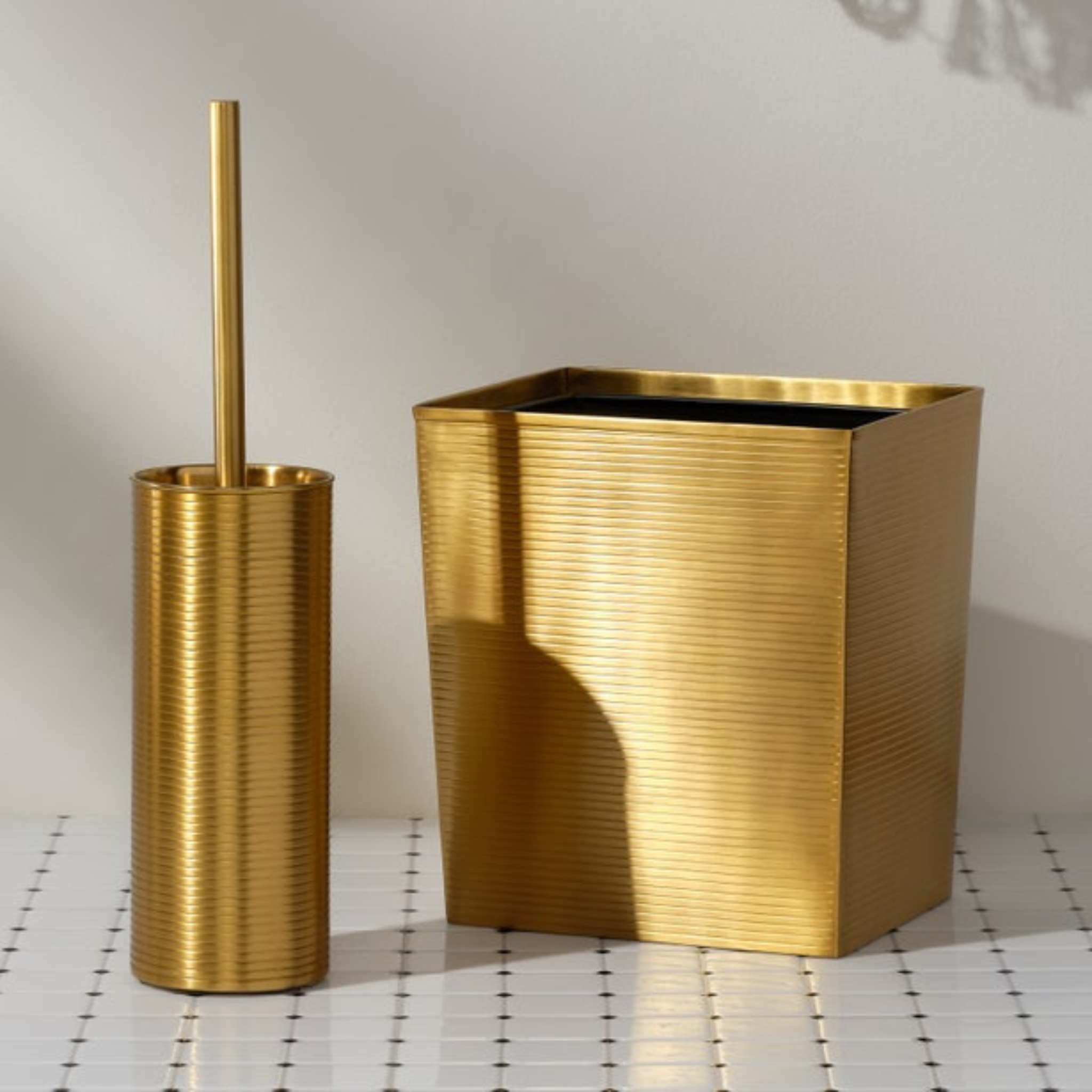 Adelaide Matte Gold Tapered Rectangular Wastebasket - Elegant Office & Home Trash Can for Bedroom, Bathroom, Living Room Decor