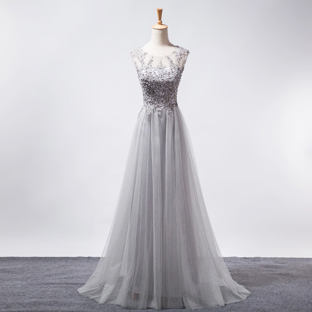 Elegant Kivary® Tulle A-Line Sheer Lace Applique Corset Long Prom Evening Dress for Women | Formal Gowns for Weddings, Galas & Special Occasions