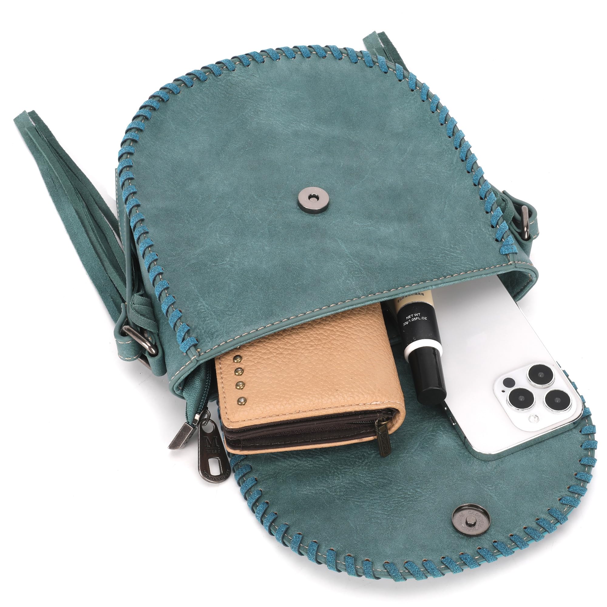 Montana West Women's Western Crossbody Bag - Designer Saddle Purse with Embossed Braid Detail | Perfect for Everyday Use, Travel & Country Western Events