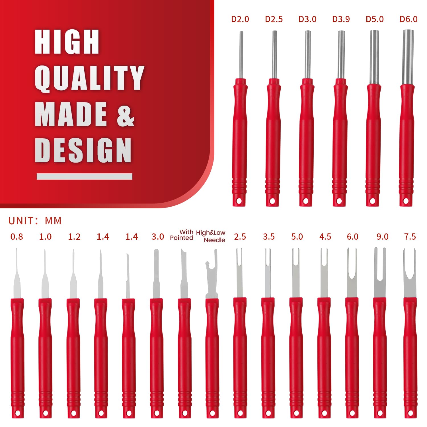21Pcs Red Automotive Terminal Removal Tool Kit - Upgraded Electrical Pin Extractor Set for Wire Connectors & Household Devices | Car Repair, DIY Projects & Home Maintenance