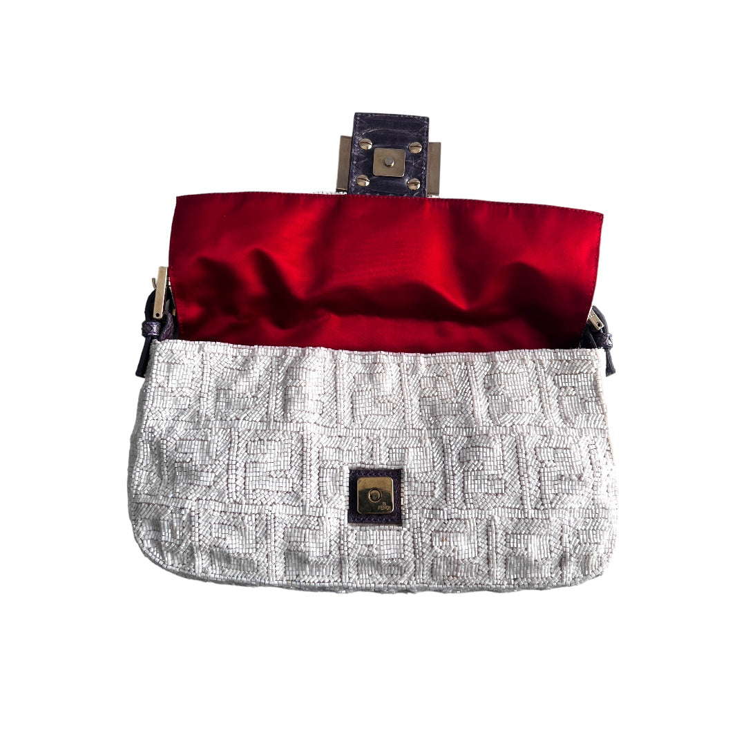 Fendi Embroidered Beaded Zucca Baguette Bag - Luxury Designer Crossbody Purse for Women, Fashion Accessory for Parties, Weddings & Evening Events