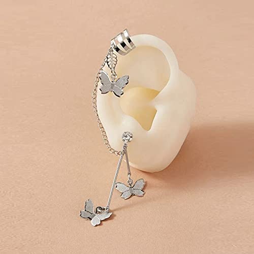 Hypoallergenic Silver Butterfly Chain Tassel Earrings - Long Dangle Drop Ear Cuff Statement Jewelry for Women | Elegant Party, Wedding & Everyday Wear