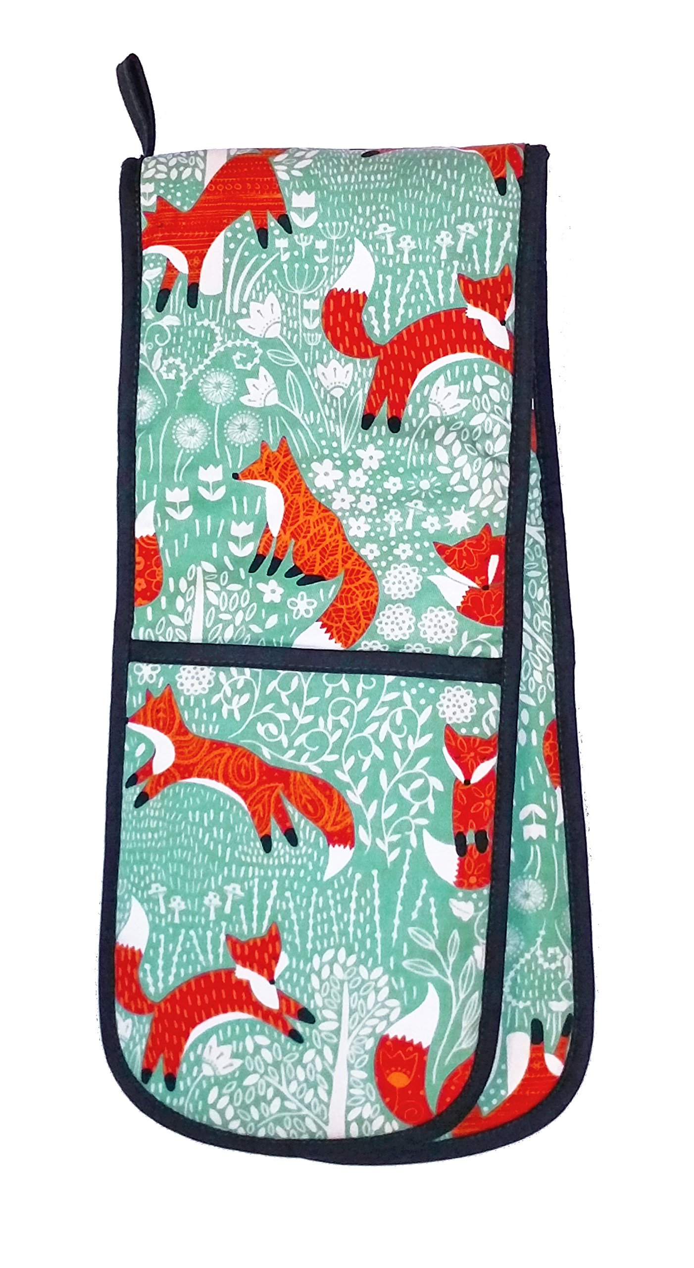 Ulster Weavers Heat Resistant Double Oven Gloves - 100% Cotton & Polyester, Machine Washable Kitchen Mittens - Fox Animal Theme in Blue - Ideal for Baking, Cooking, Grilling & Serving Hot Dishes