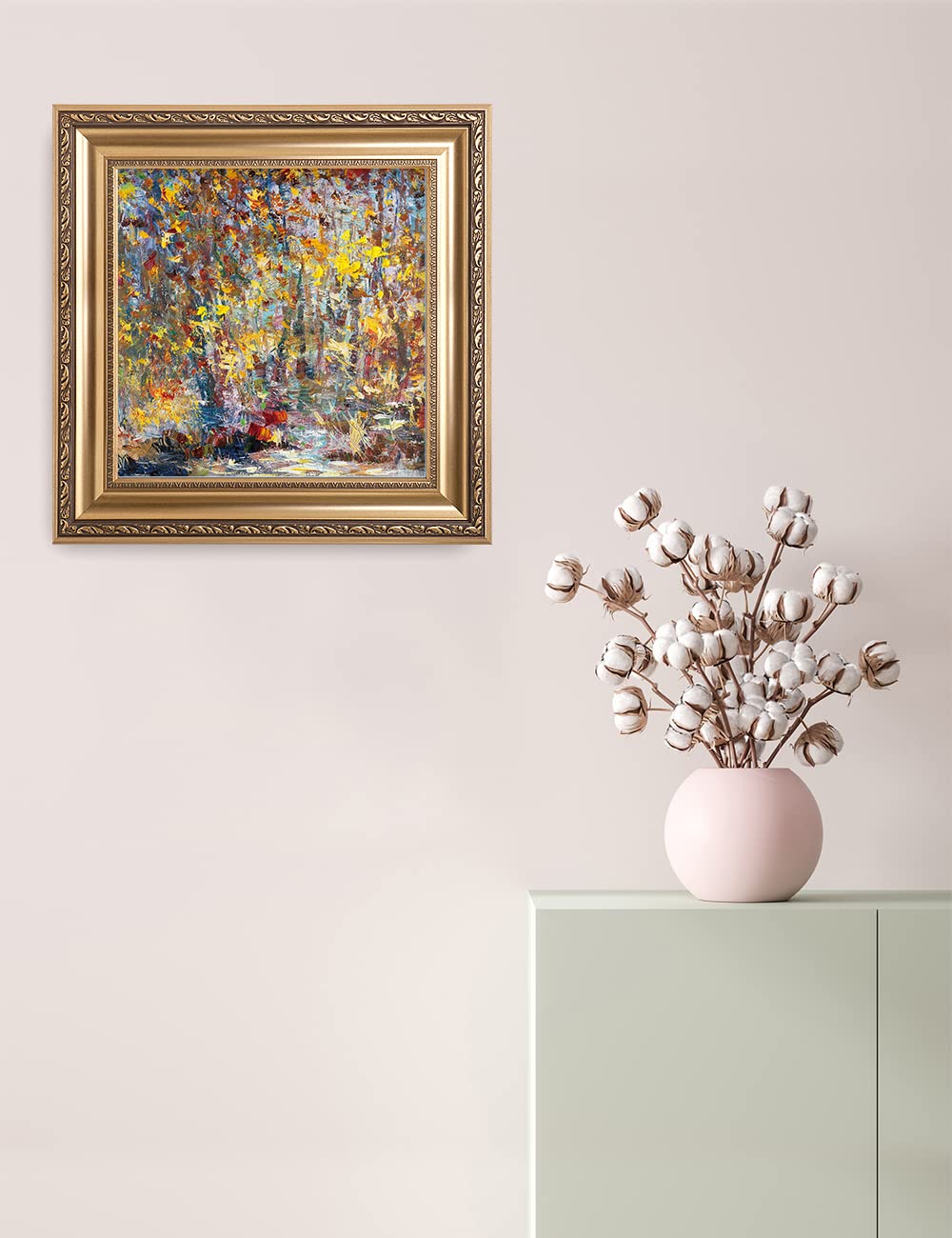 DECORARTS - David Ma's Gathering Birds Abstract Landscape Wall Art - Premium Giclee Print in Classic Golden Frame (22