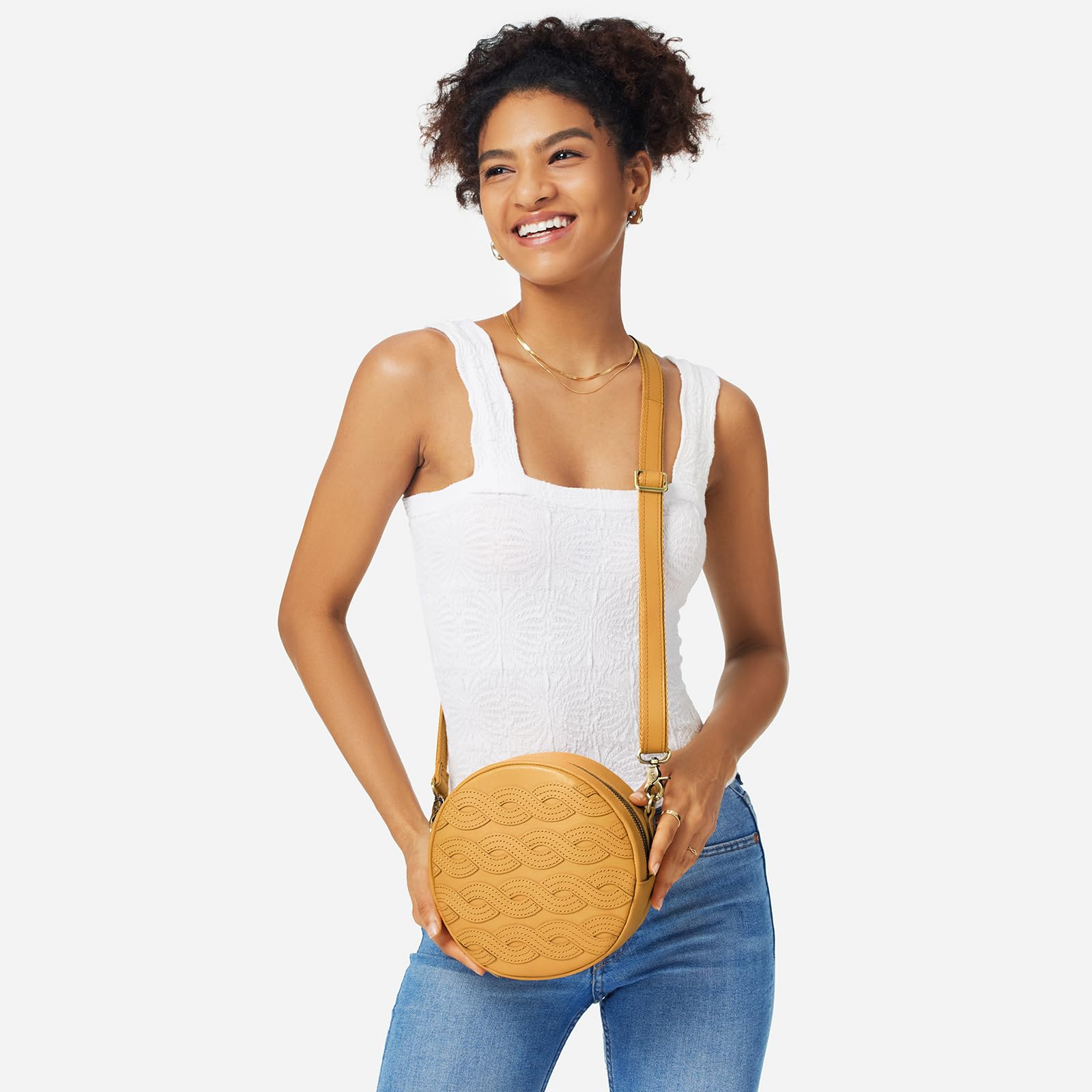 Trendy S-ZONE Women's Leather Crossbody Bag - Stylish Circle Shoulder Purse for Everyday Use, Work & Travel