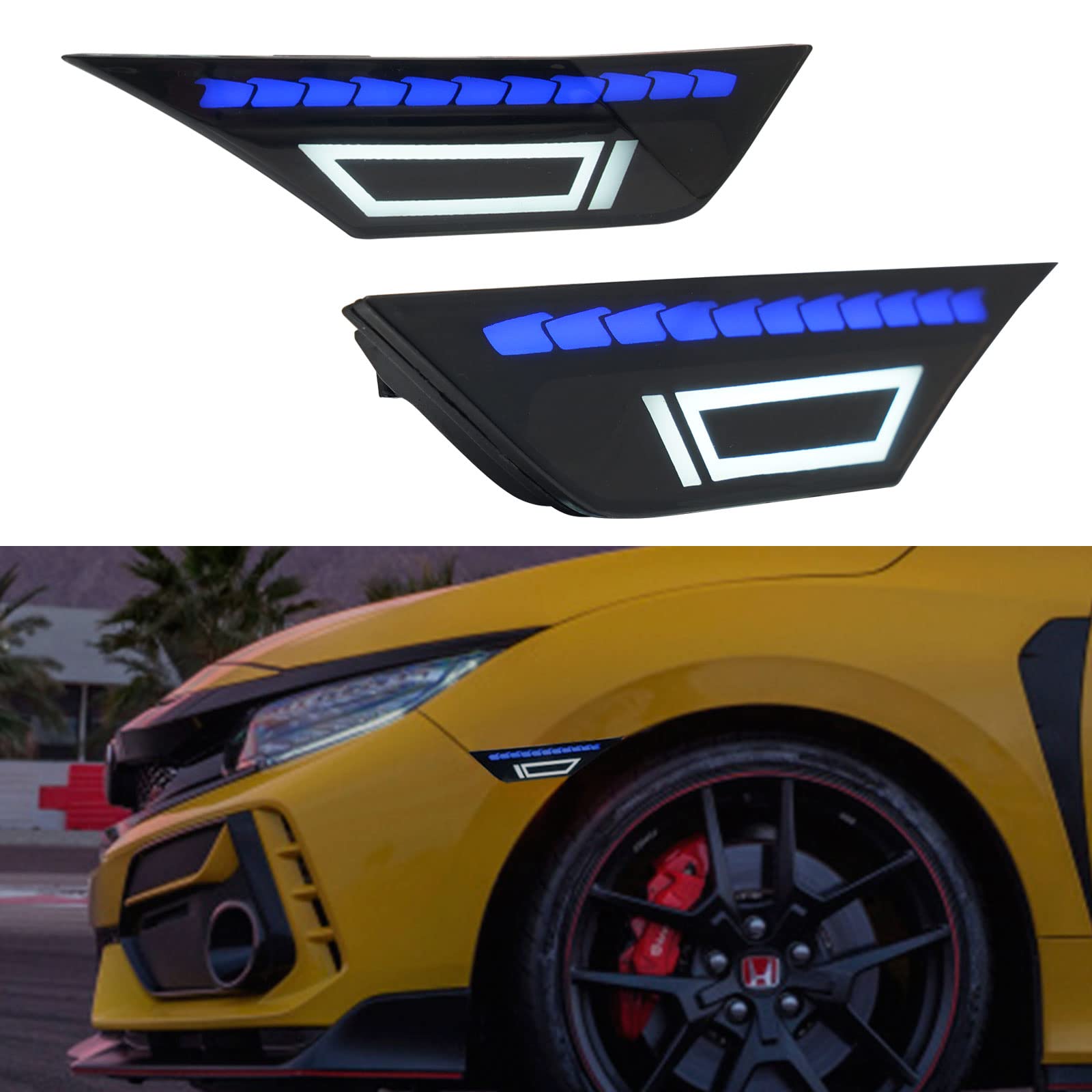2016-2021 Honda Civic LED Side Marker Turn Signals - Smoked Lens Carrera 911 Style for 10th Gen Coupe/Sedan/Hatchback | Enhanced Visibility & Style Upgrade for Night Driving & Car Customization