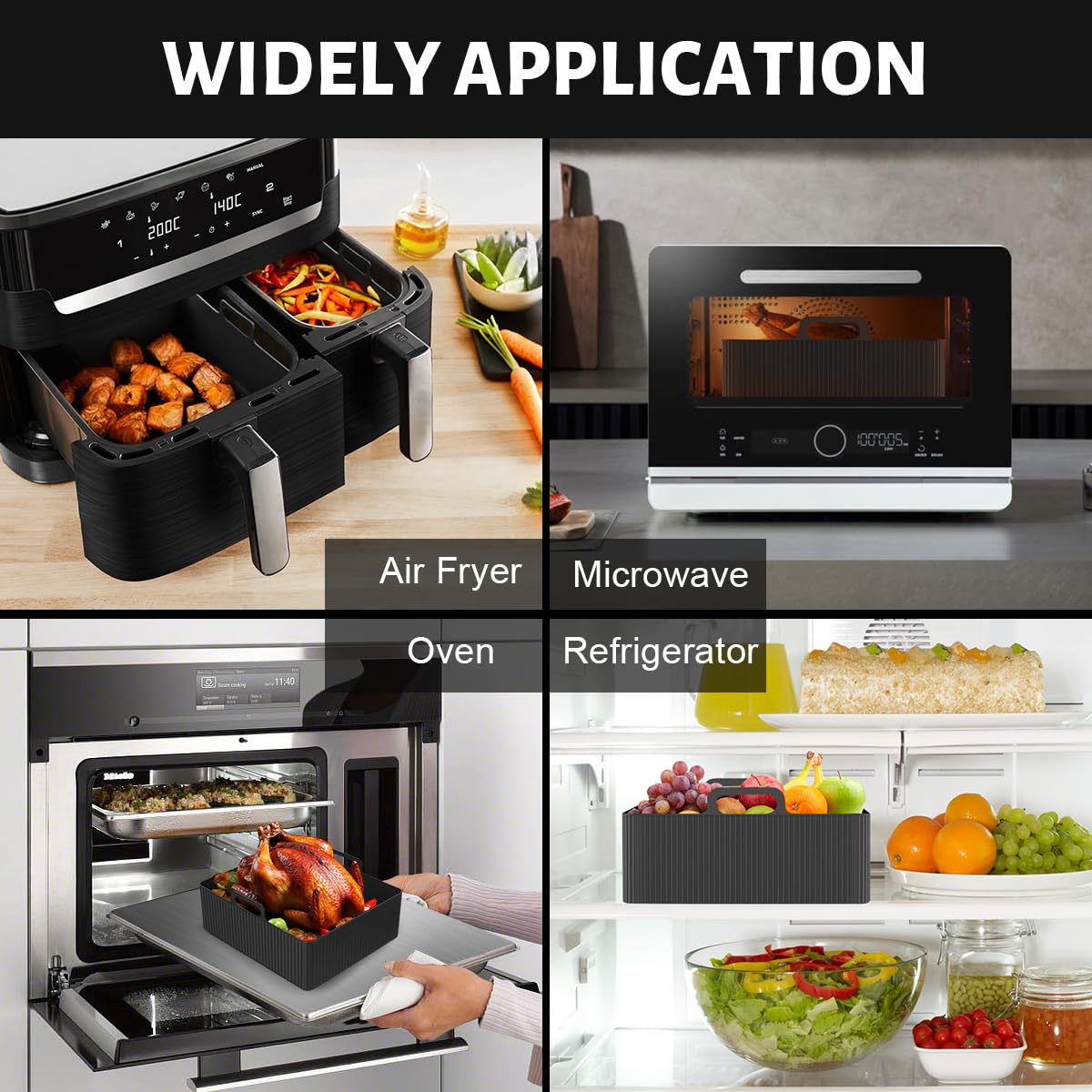 VIRIECH Silicone Air Fryer Accessories Set of 2 - Compatible with Moulinex EY9018, Dual Air Fryer Lakeland 5L/3L, Tower T17099, Salter EK5729 - Reusable Non-Stick Baking Molds for Oil-Free Cooking - Perfect for Roasting, Baking, and Meal Prep