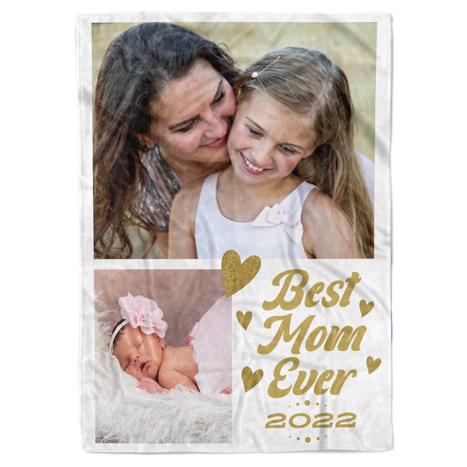 Best Mom Ever Custom Photo Blanket - Personalized Gift for Mom from Daughter or Son - Birthday, Mother's Day & Anniversary Present - Cozy Throw for Couch, Bed & Family Photos