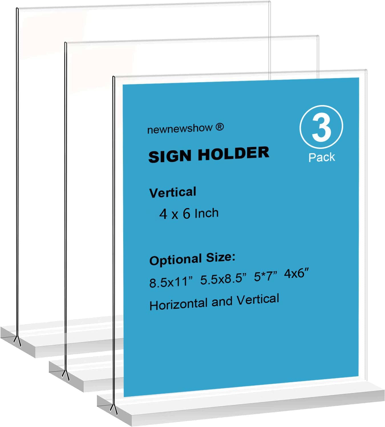 3 Pack 4x6 Inch Acrylic Sign Holders - T-Shaped Double Sided Desktop Display Stand for Flyers, Menus, Photos & Business Cards - Perfect for Restaurants, Retail Stores & Office Use