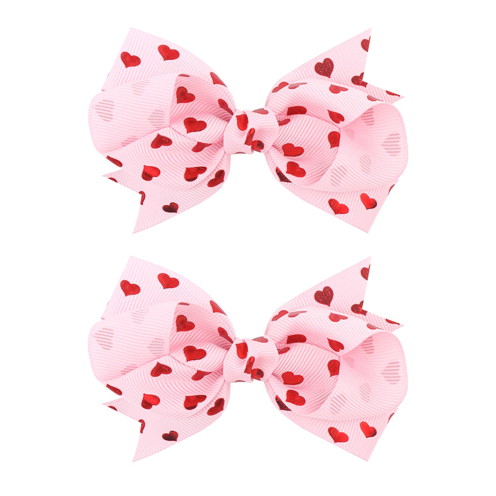 YanJie Heart Hair Bow Clips - Cute Red & Pink Bowknot Barrettes with Love Print for Toddlers & Kids | Perfect for Parties, School, and Daily Hair Accessories