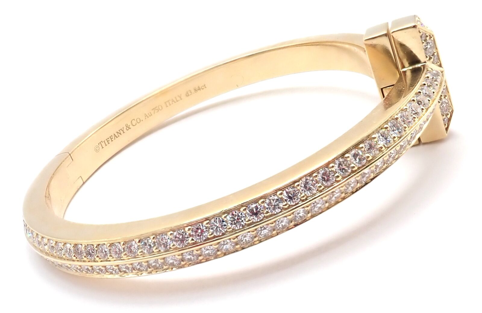 Authentic Tiffany & Co 18k Yellow Gold Diamond T1 Wide Hinged Bangle Bracelet - Luxury Jewelry for Women, Perfect for Weddings, Anniversaries & Special Occasions