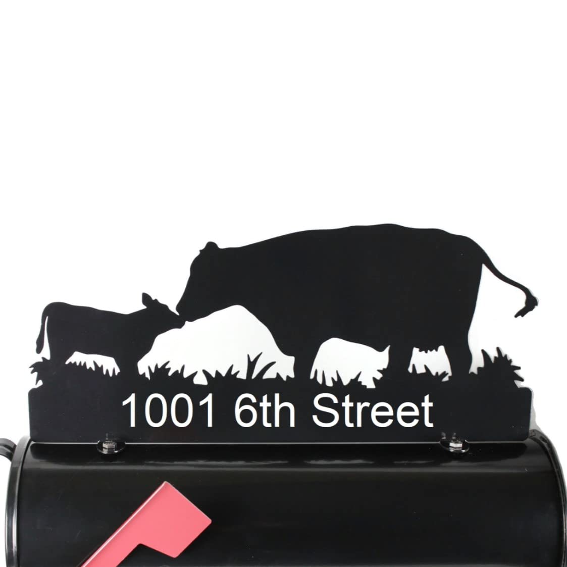 Custom Farm & Ranch Metal Mailbox Topper - Cow & Calf Pair Design in Semi-Gloss Black | Durable Outdoor Mailbox Decor for Country Homes, Rural Properties & Farmhouse Style