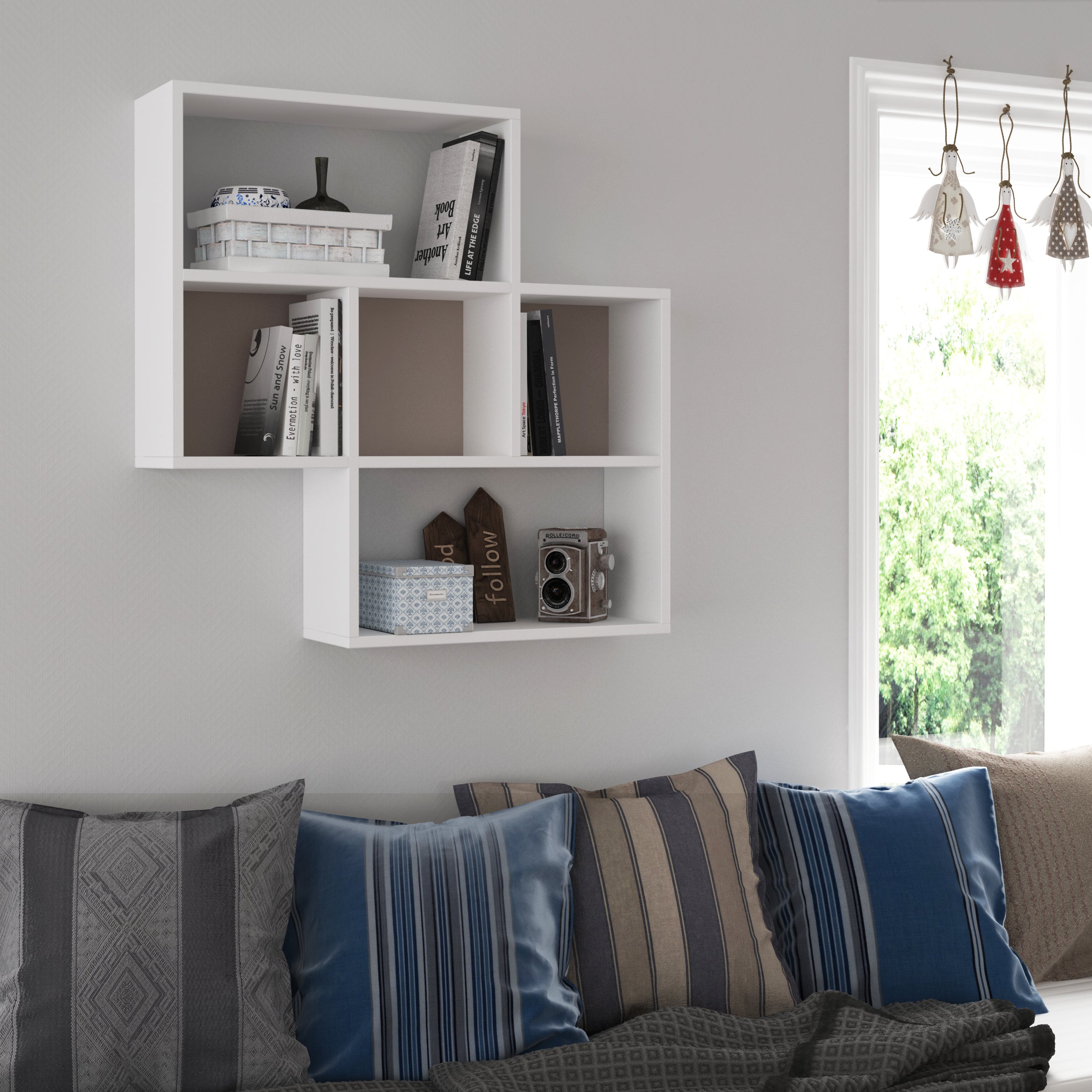 Alpine Wall Shelf - Rustic Wood Floating Shelves for Home Decor, Bedroom, Living Room & Bathroom Storage - Perfect for Displaying Books, Plants & Decorative Items