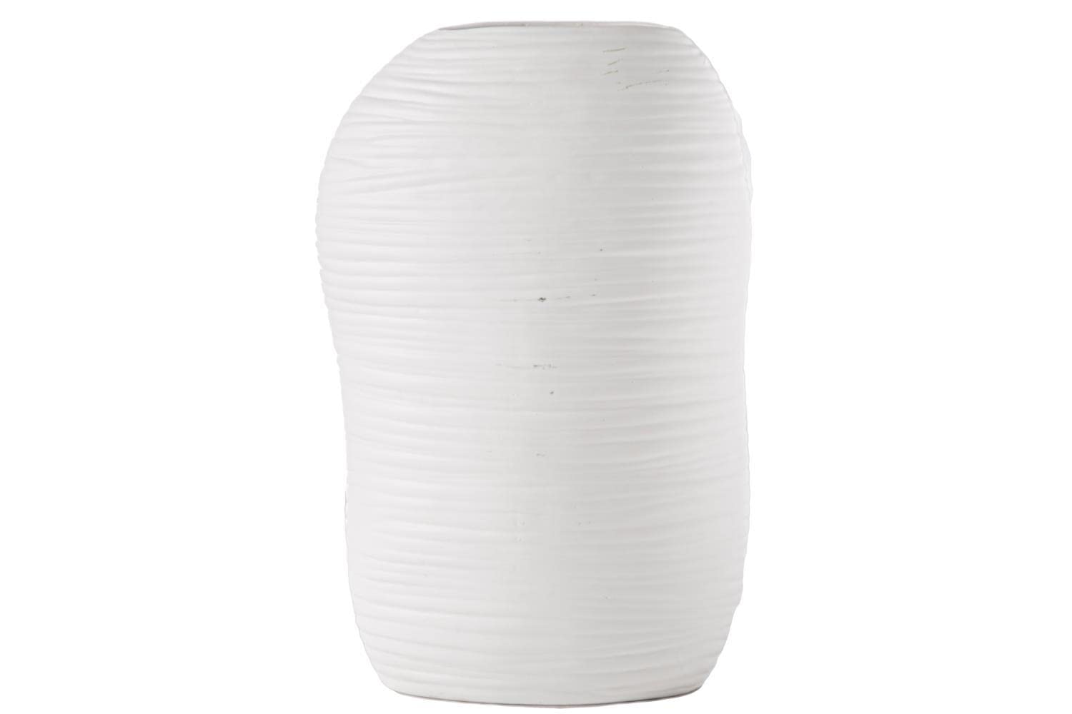 Handmade Ceramic Oval Tall Irregular Vase - White Glossy Finish - Modern Home Decor for Living Room, Bedroom & Office Centerpiece (11099)
