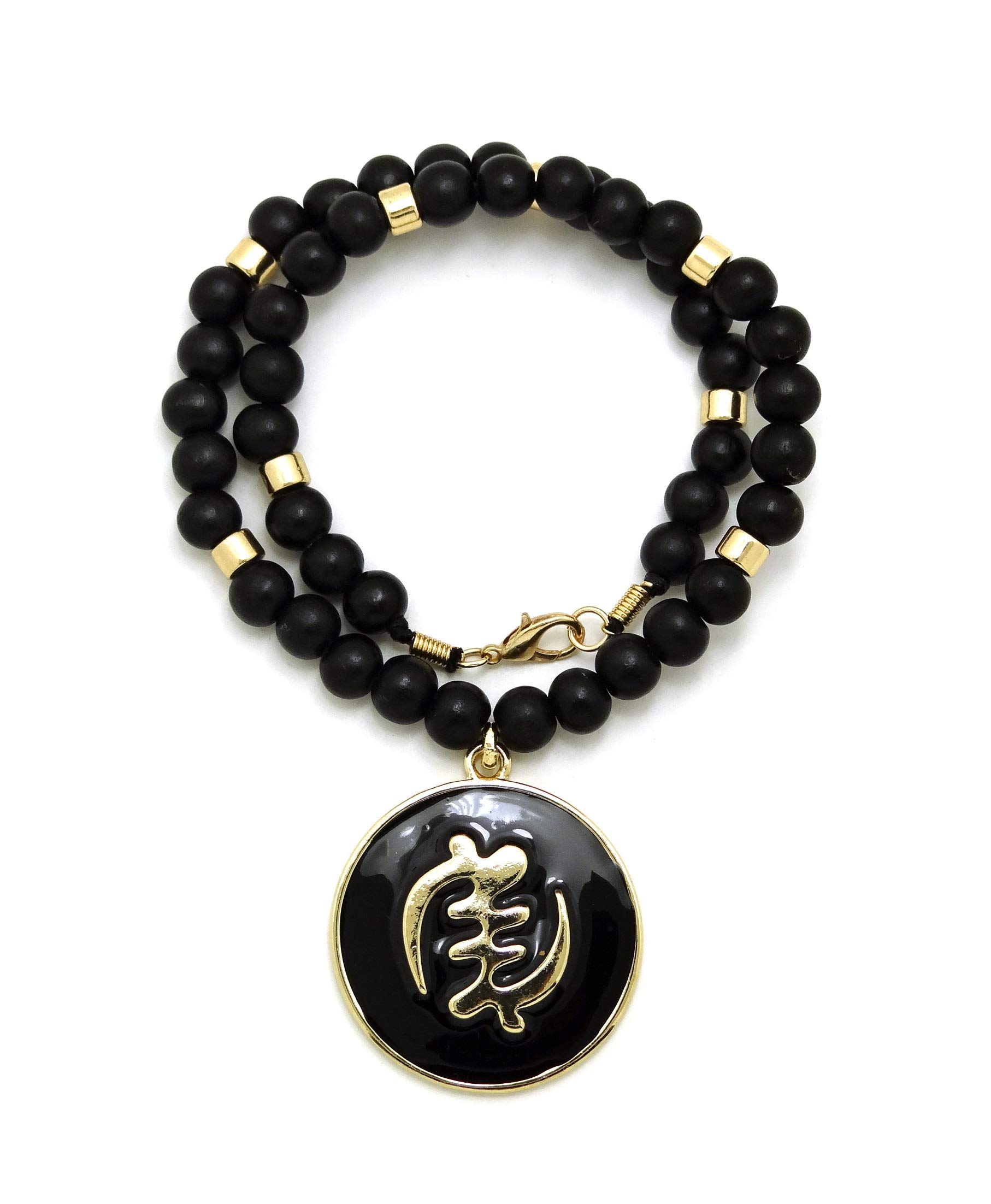 Egyptian Cleopatra Falcon Pendant Necklace - Gold Tone Wooden Beads for Boho Style