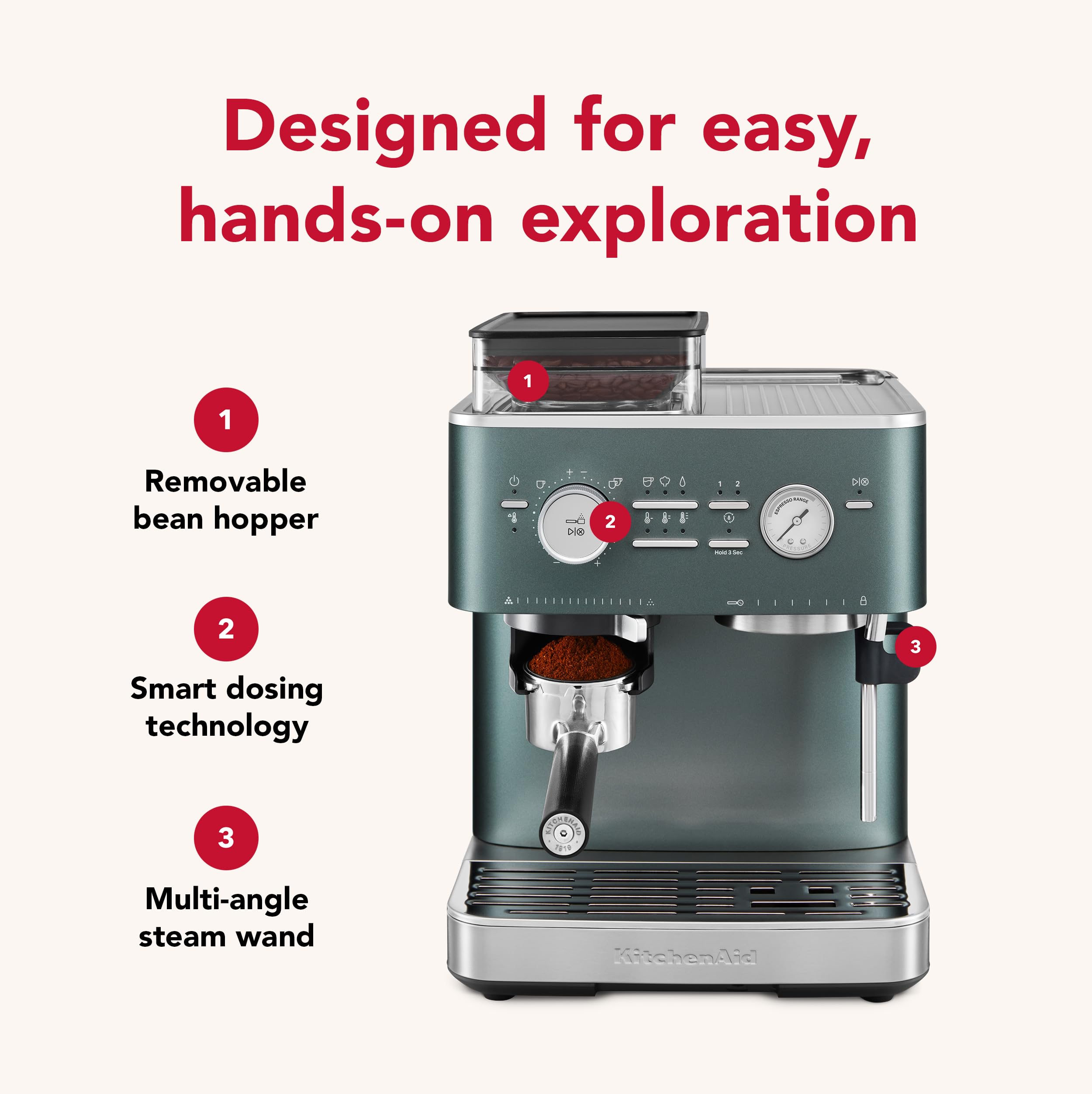 KitchenAid KES6551JP Semi-Automatic Espresso Machine with Built-in Burr Grinder, 2.5L Water Tank, Juniper Green - Perfect for Home Baristas & Coffee Lovers (Ideal for Small Kitchens, Offices & Gifts)