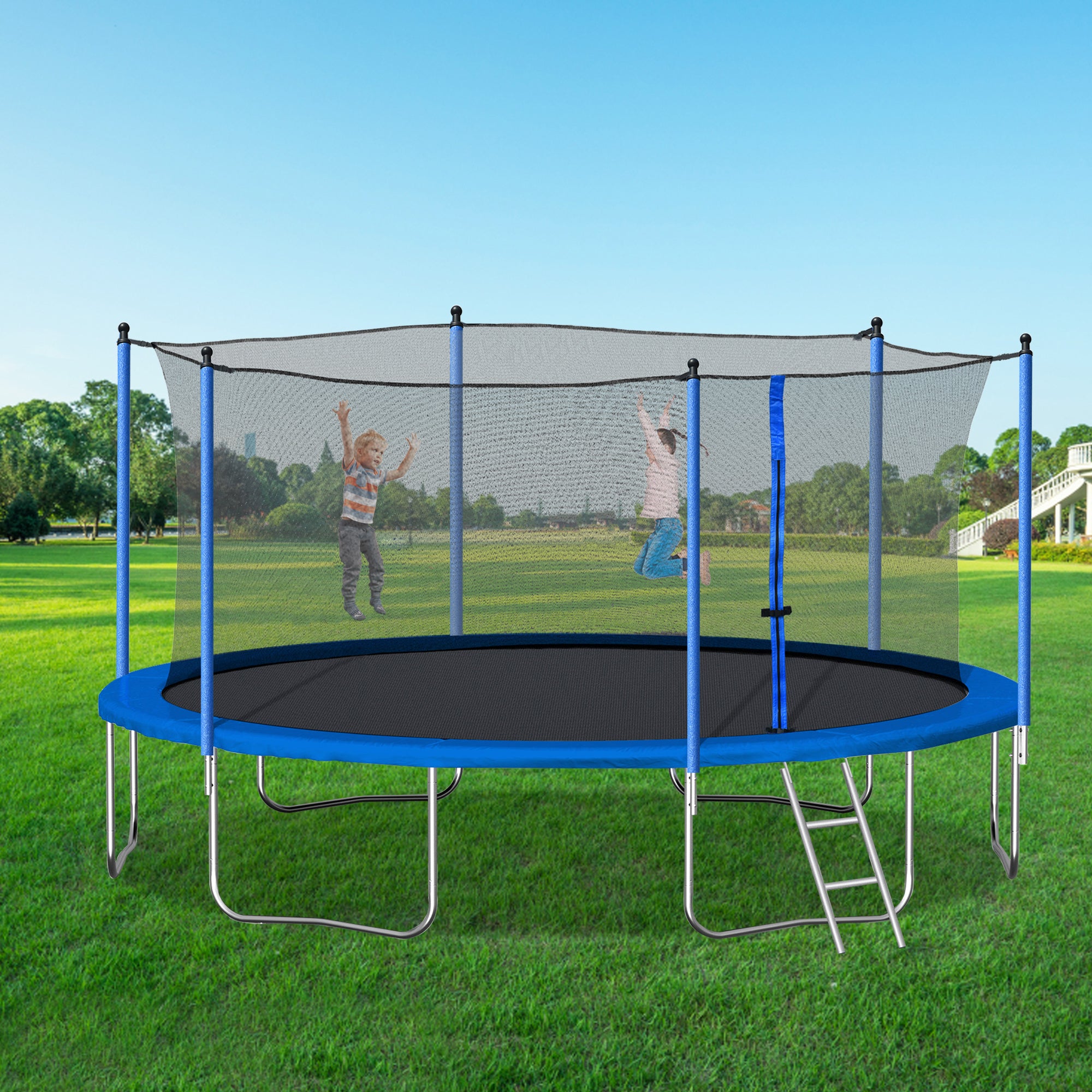 14FT Trampoline with Safety Enclosure Net - Heavy Duty Jumping Mat & Spring Padding for Kids & Adults - Outdoor Backyard Bounce Fun for Family Exercise & Playtime - Includes Ladder