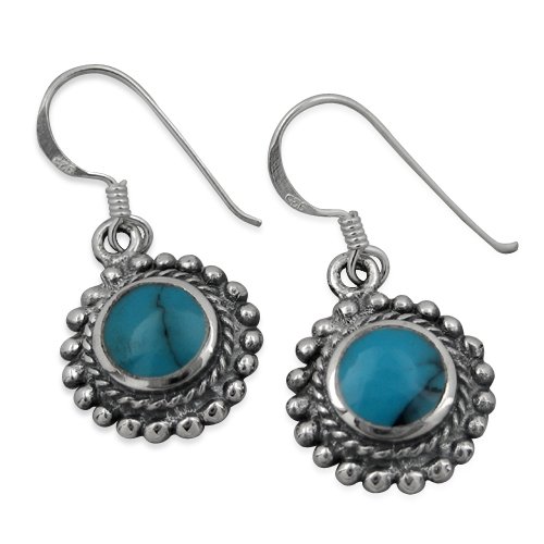 Sterling Silver Indian Reconstituted Turquoise Dangle Earrings for Women | Handmade Boho Jewelry | Perfect for Festivals, Parties & Everyday Wear