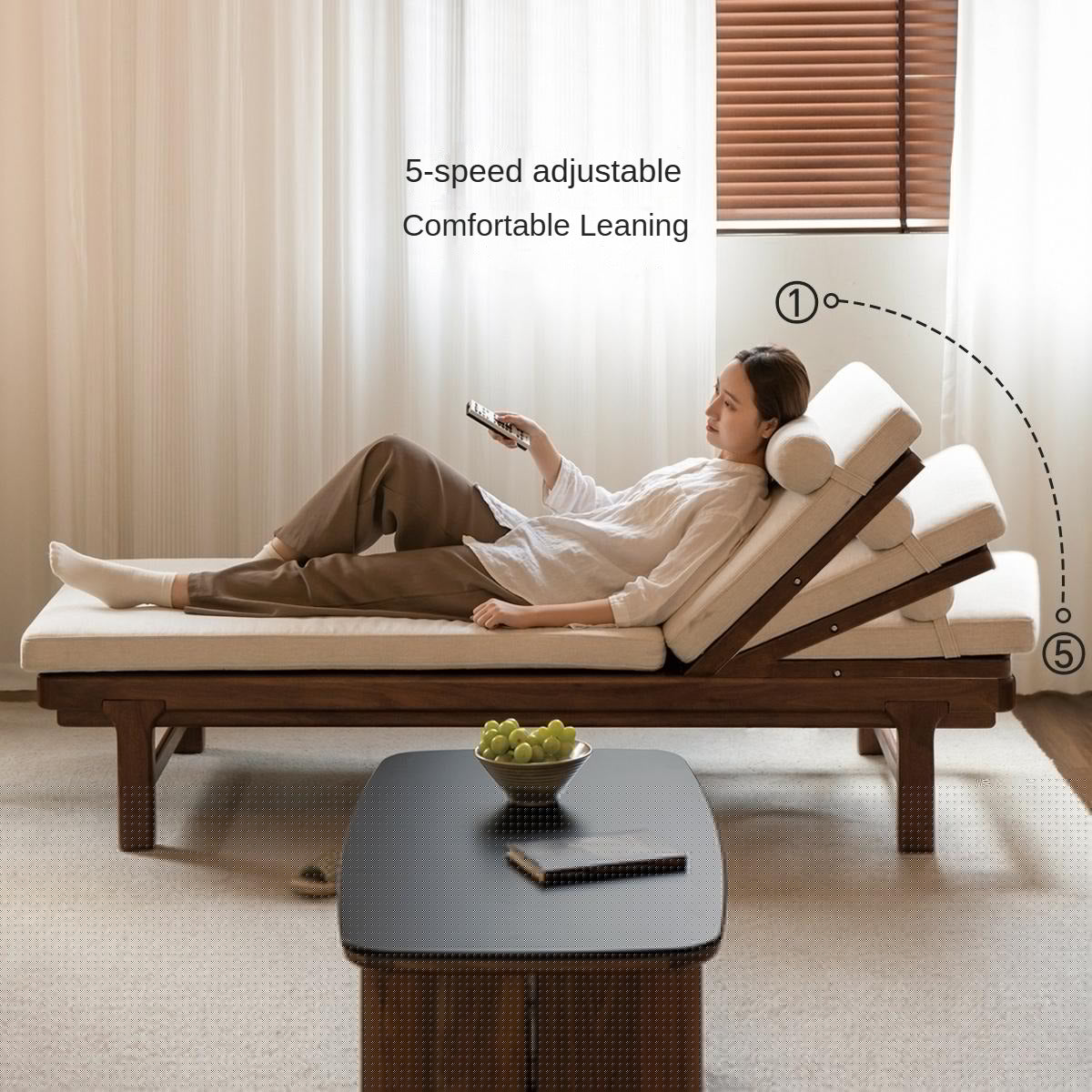 Premium Black Walnut Solid Wood Lounge Single Leisure Sofa Bed - Modern Convertible Daybed for Living Room, Bedroom & Small Spaces