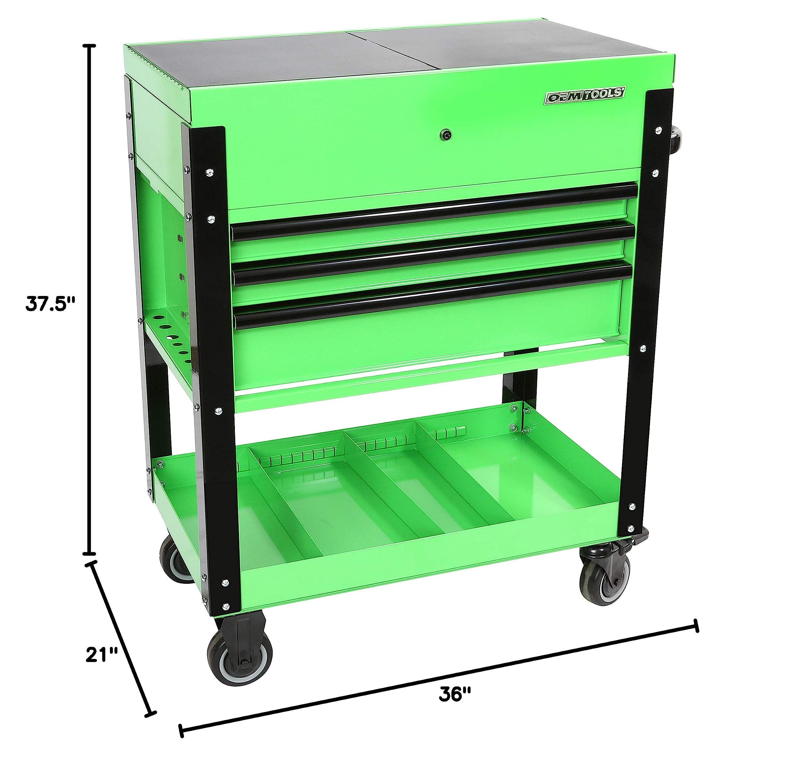 OEMTOOLS 24731 3-Drawer Heavy Duty Rolling Tool Cart with Locking System & Power Strip - Automotive Mechanic Tool Chest for Garage, Workshop & DIY Projects