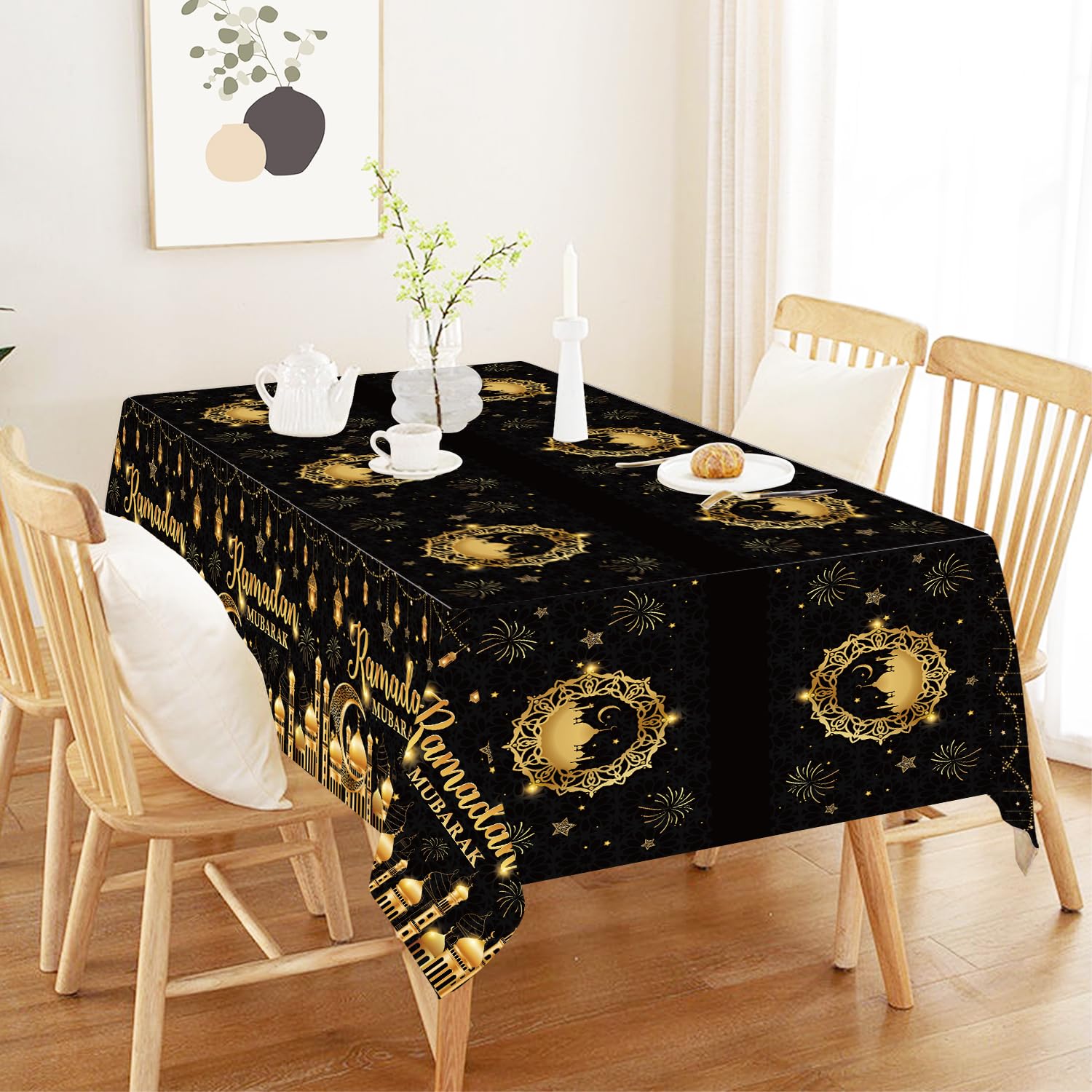 Ramadan Table Cloth Set of 3 - Elegant Ramadan Mubarak Table Decorations & Home Eid Decor - Perfect for Iftar Dinners, Family Gatherings & Holiday Celebrations