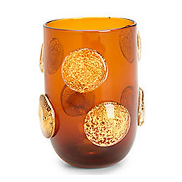 Elegant Gold Polka Dot Drinking Glasses - Set of 4 Amber Colored Glass Cups for Cocktails, Wine, Juice & Party Decor
