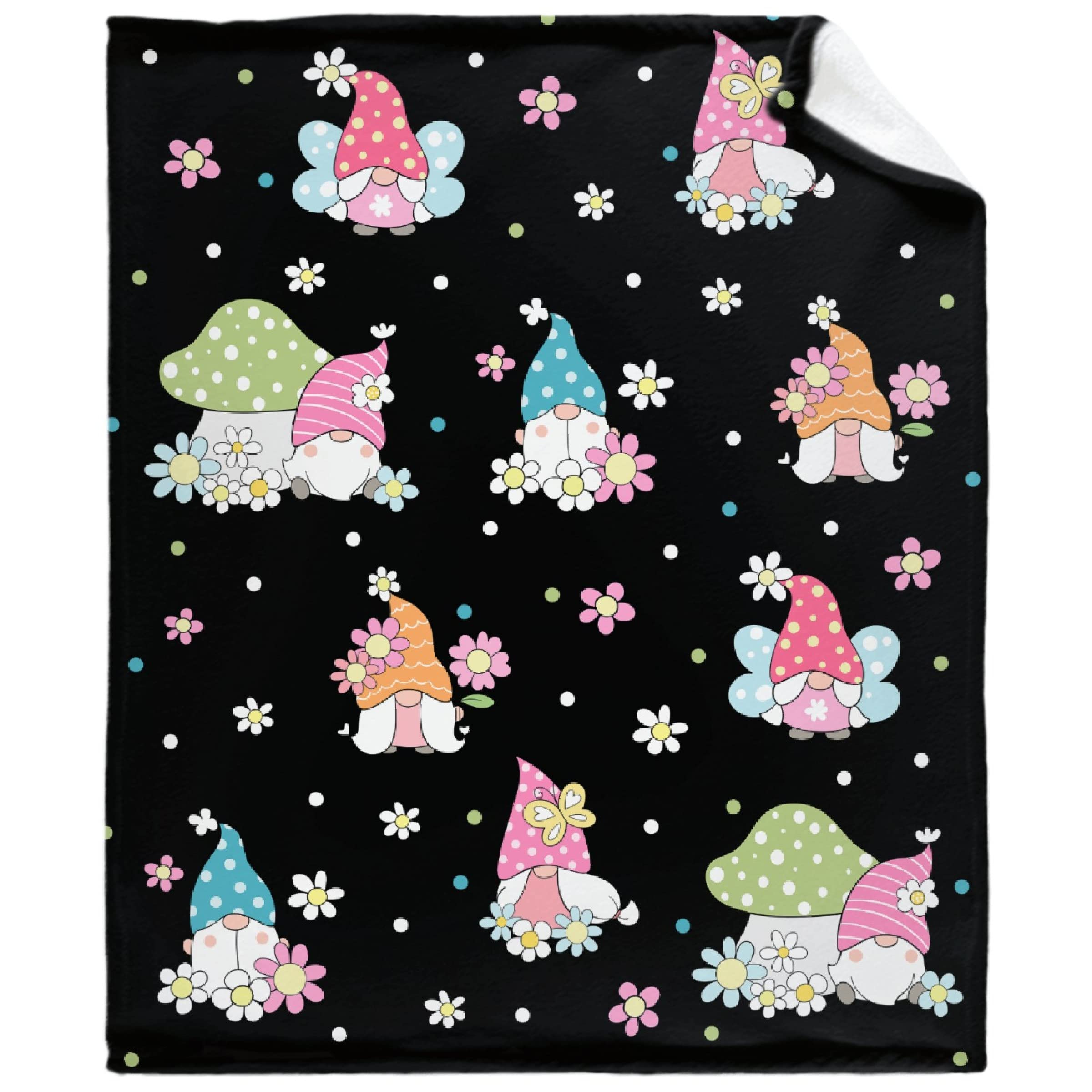 Thuswarm Spring Flower Gnome Flannel Throw Blanket - 40