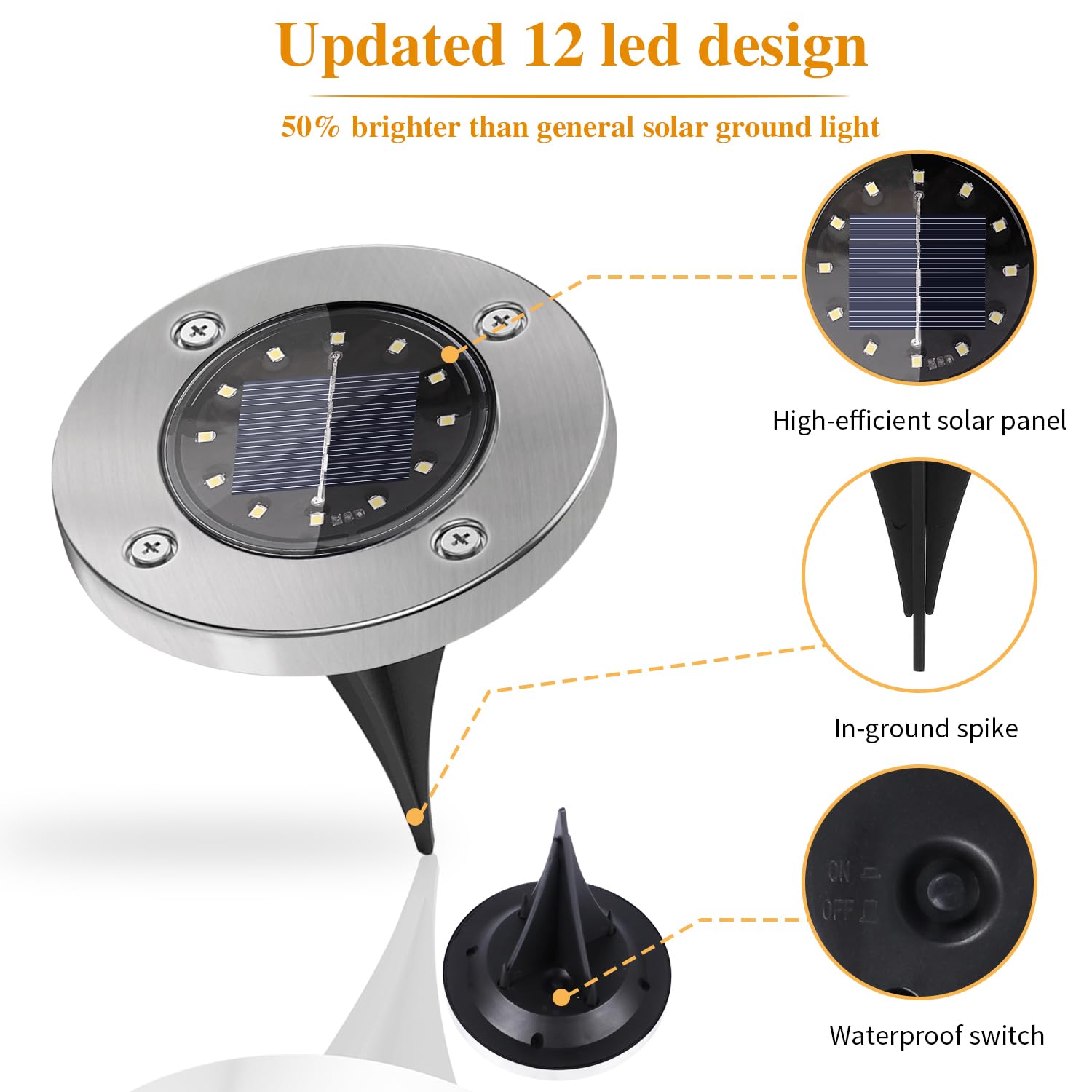 12 Pack Solar Lights Outdoor Waterproof - 12 LED Bright Solar Ground Lights for Garden, Pathway, Walkway, Driveway, Patio, Yard, Deck & Lawn Decor - Cold Weather Resistant Solar Landscape Lighting for Outdoor Ambiance & Safety