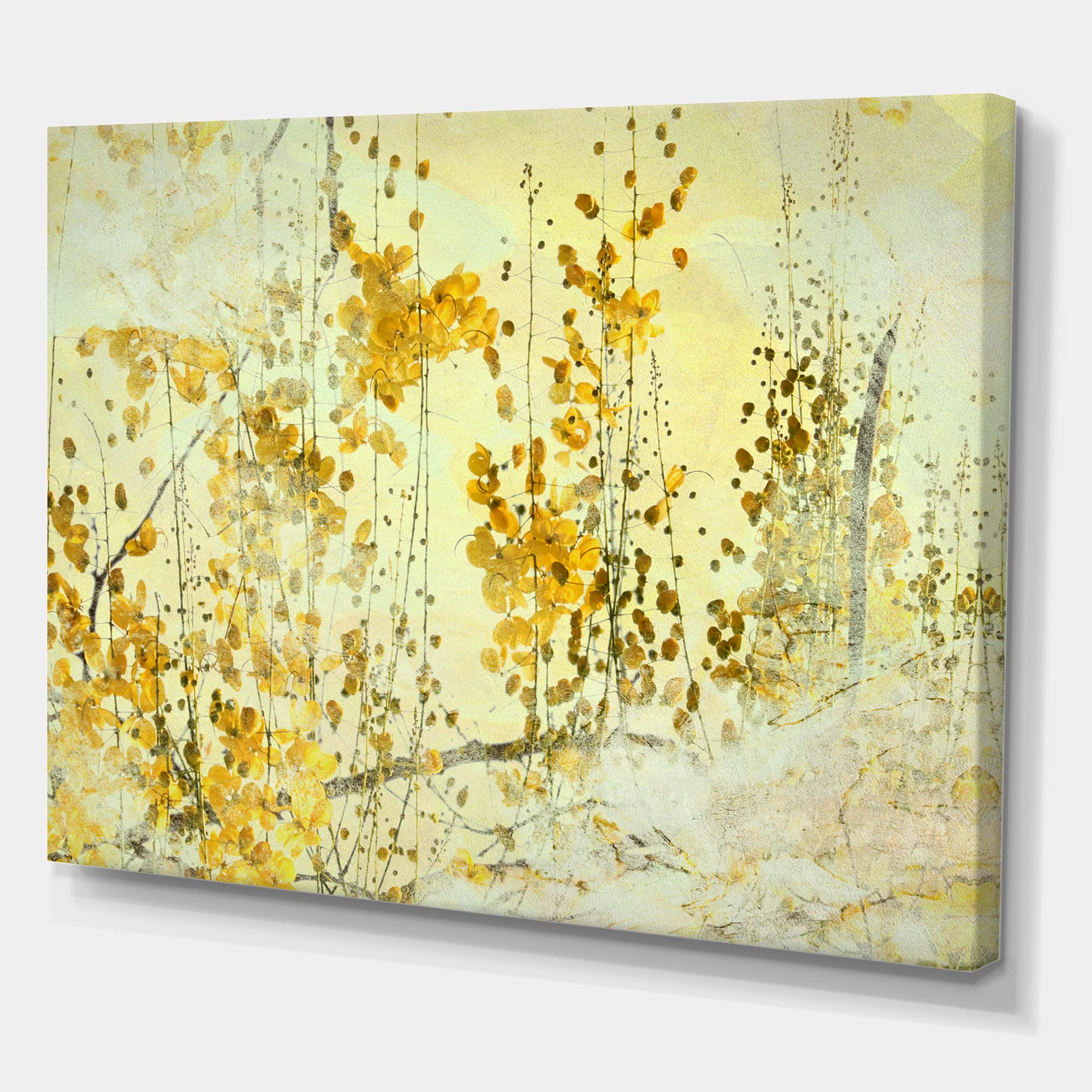 DesignQ Yellow Flower Grunge Art - Modern Canvas Wall Decor for Living Room, Bedroom & Office - Abstract Floral Painting for Home & Office Decoration