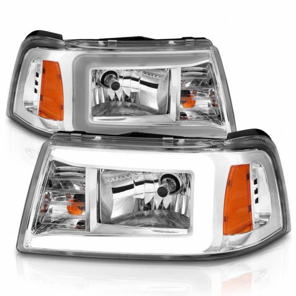 ANZO Crystal Headlights for Ford Ranger 2001-2011 with LED Light Bar & Chrome Housing | 111512 | Upgrade Your Truck's Style & Night Visibility