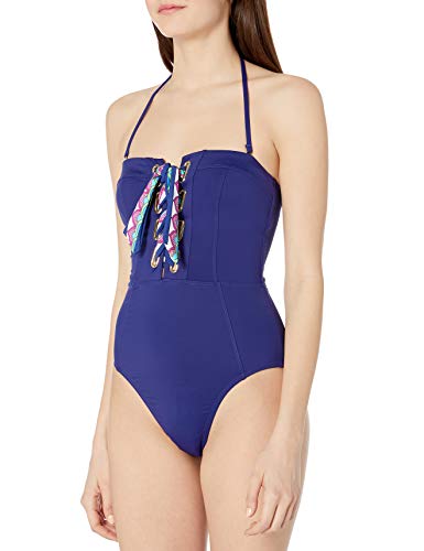 Trina Turk Women's Bandeau One Piece Swimsuit - Stylish Solid Color Bathing Suit for Women, High-Quality Swimwear for Beach, Pool & Summer Vacations