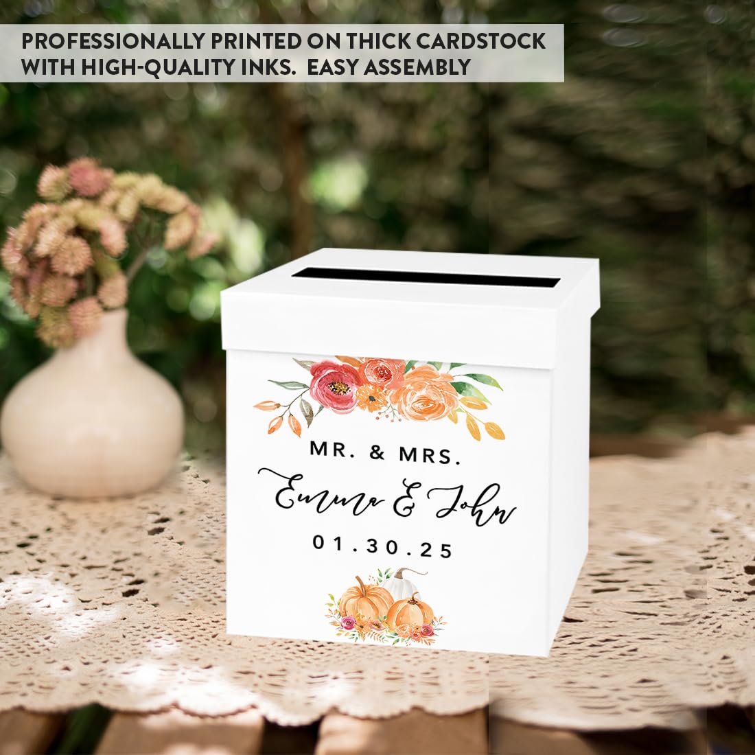 Personalized Wedding Card Box 10x10x10 - Fall Floral Gift Box for Wedding Cards & Gifts