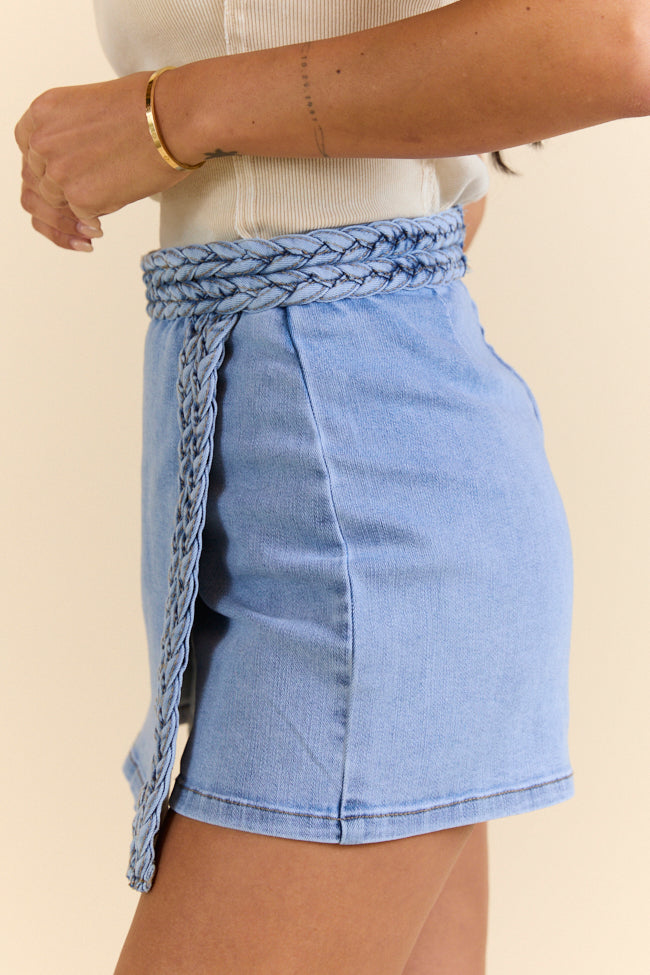 Encore Braided Denim Wrap Skort for Women - Stretchy Denim Skirt with Pockets | Perfect for Casual Outfits, Summer Dresses & Outdoor Activities
