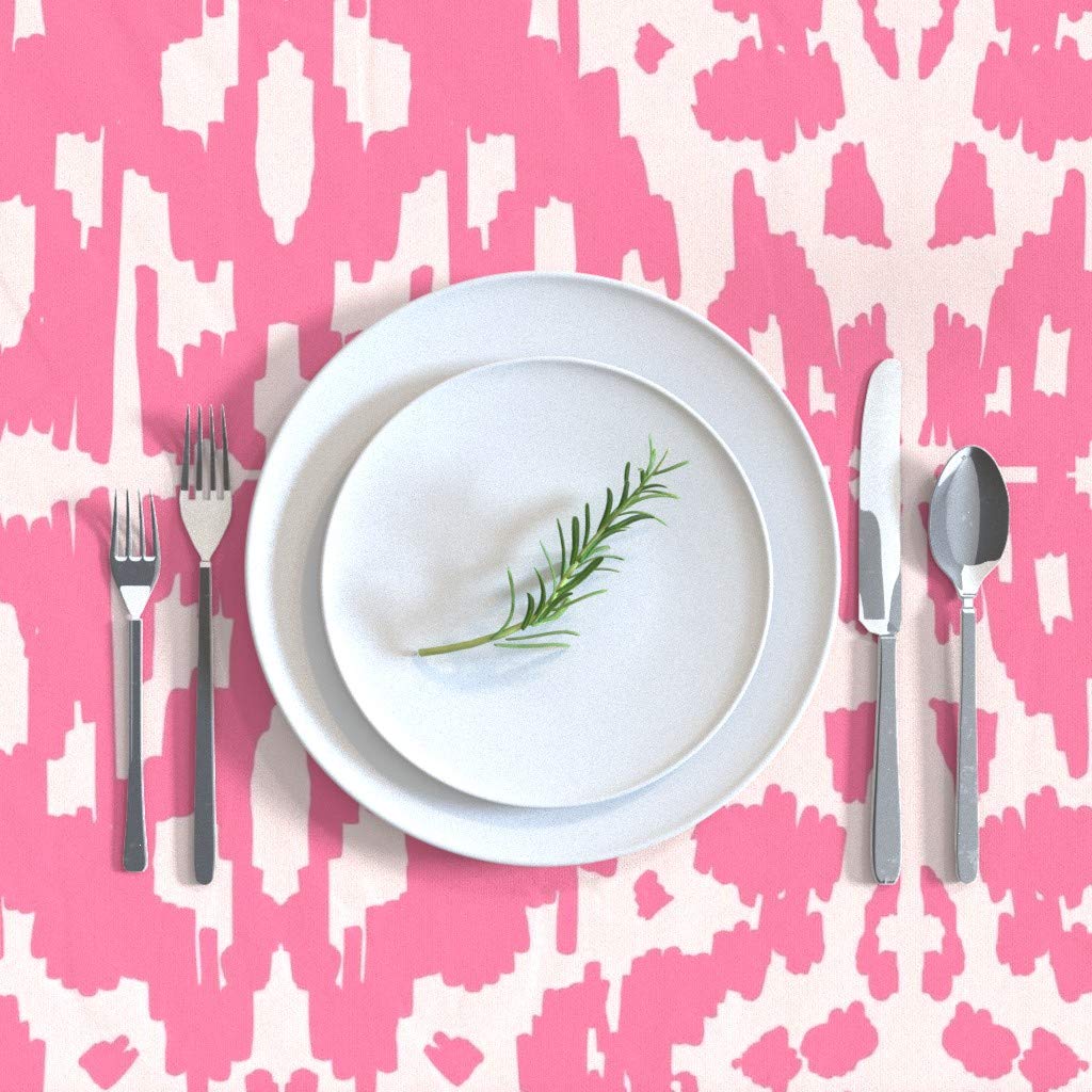 Custom Cow Ikat Hot Pink Animal Print Cotton Sateen Tablecloth 70