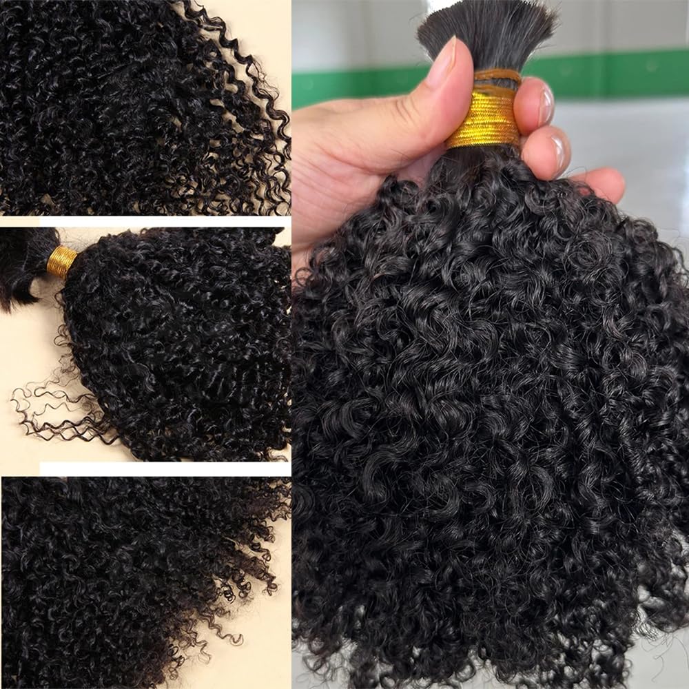 100% Human Hair Extensions for Black Women - Hesperis Afro Kinky Curly Bulk Hair (2 Bundles 200g, 22 Inch) | No Weft Braiding Hair | Natural Color | Perfect for Protective Styles, Box Braids & Twist Outs