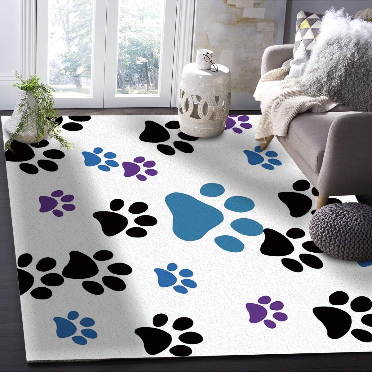 Non-Slip Soft Fluffy Indoor Area Rug 4' x 6' - Animal Footprint Design for Bedroom, Living Room & Nursery | Cozy Home Decor & Kids Play Mat