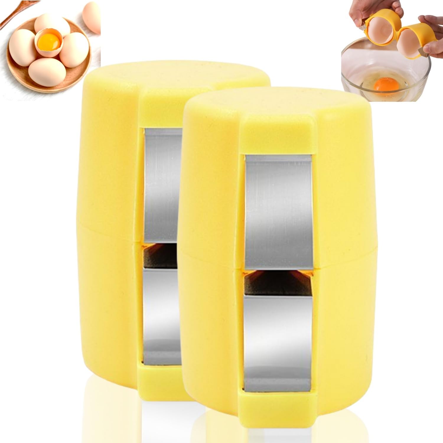 2025 Premium Egg Shell Opener - Handheld Egg Cracker Tool for Raw Eggs, Multifunctional Egg Breaker & Separator - Perfect for Cooking, Baking, Camping & Kitchen Use (2 Pack, Yellow)