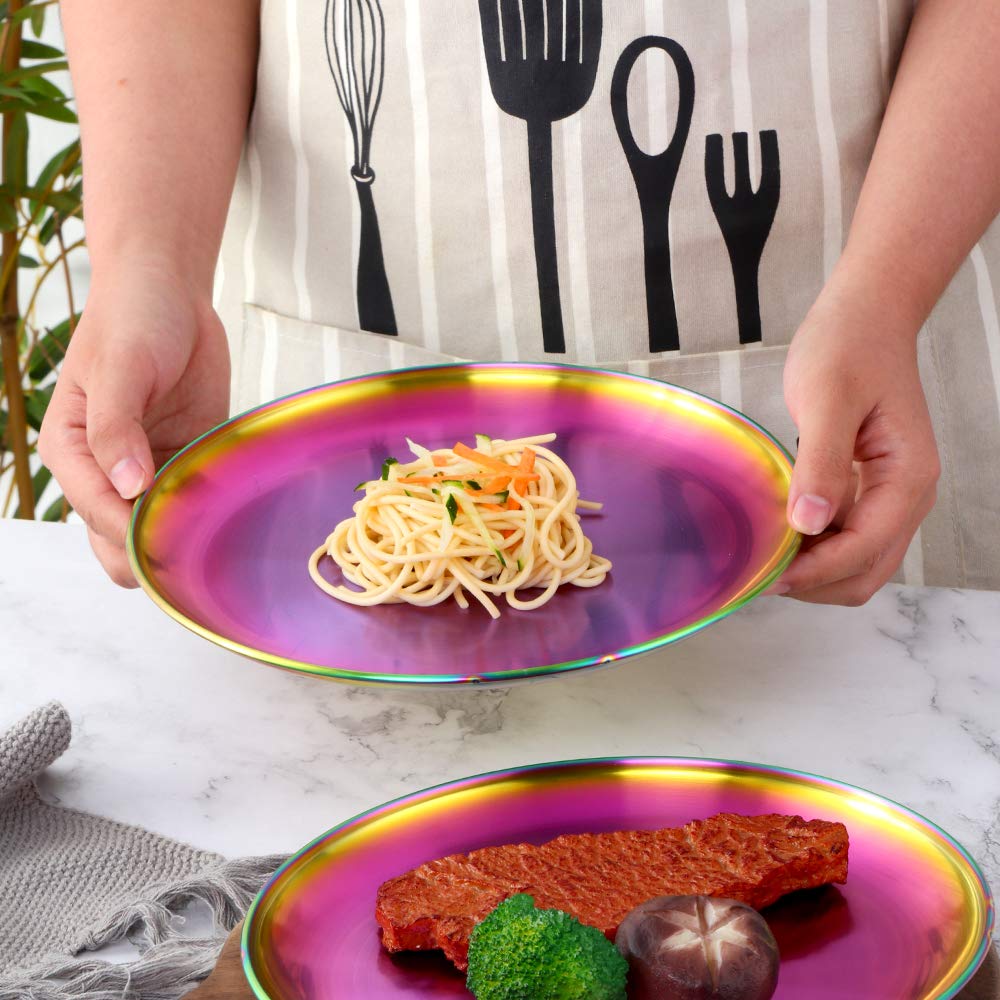 4-Piece Stainless Steel Plates Set - 9.1 Inch Unbreakable Rainbow Platters for Camping & Dishwasher Safe