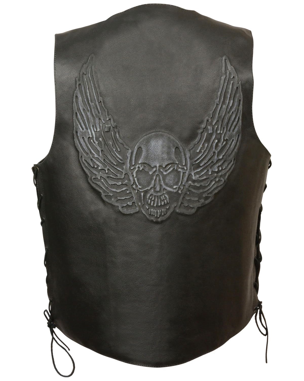 Milwaukee Leather Men's Side Lace Skull & Wings Vest - Black, Medium Size | Biker Jacket for Motorcycle Riding & Casual Outfits