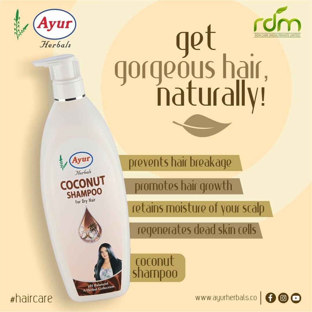 Ayur Herbals Coconut Oil Shampoo for Dry Hair - 500ml | Hydrating & Nourishing Formula for Damaged Hair - Perfect for Daily Use & Scalp Care