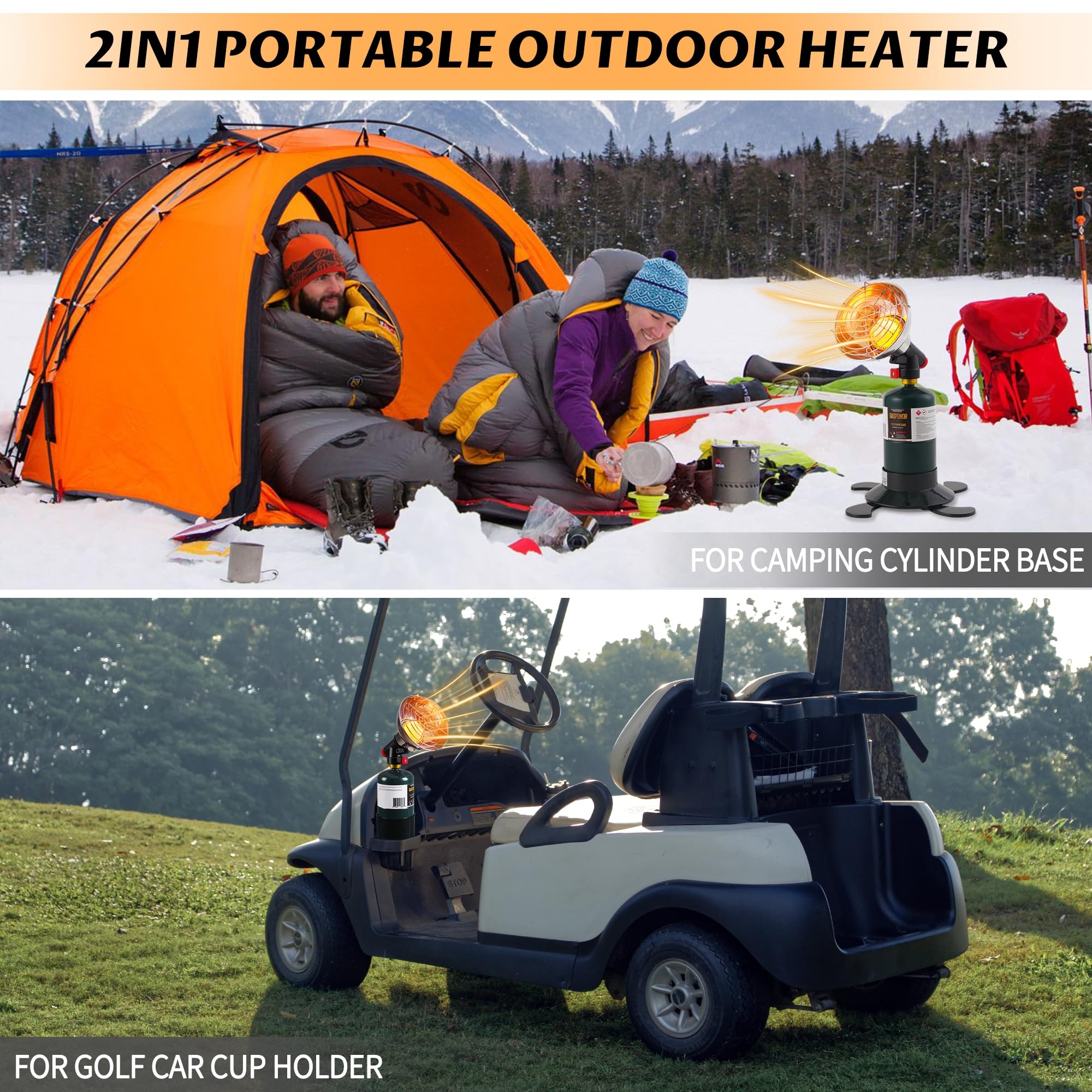 6800BTU Propane Golf Cart Heater with Igniter - 2-in-1 Design with Cup Holder & Cylinder Base - Portable Heater for Golf Carts, Tents, Fishing, Camping & Outdoor Activities (Fuel Not Included)